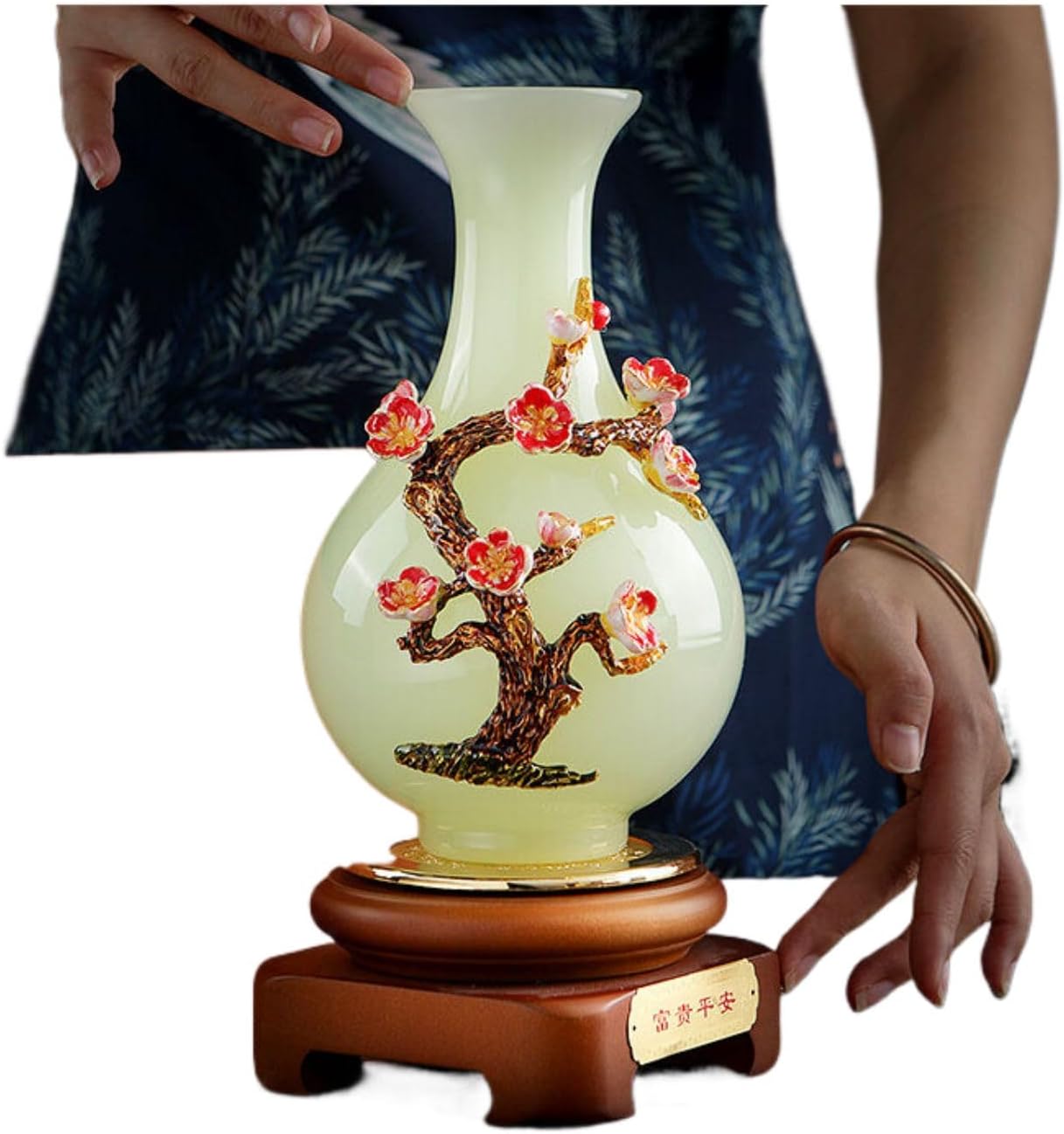 平安如意琉璃玉花瓶摆件 Feng Shui Figurine Home Office Decor Chinese Gifts Ceramic Vase Trendy Home Living Room Entryway Decorative新房客厅酒柜玄关创意家居装饰品乔迁礼品 8987