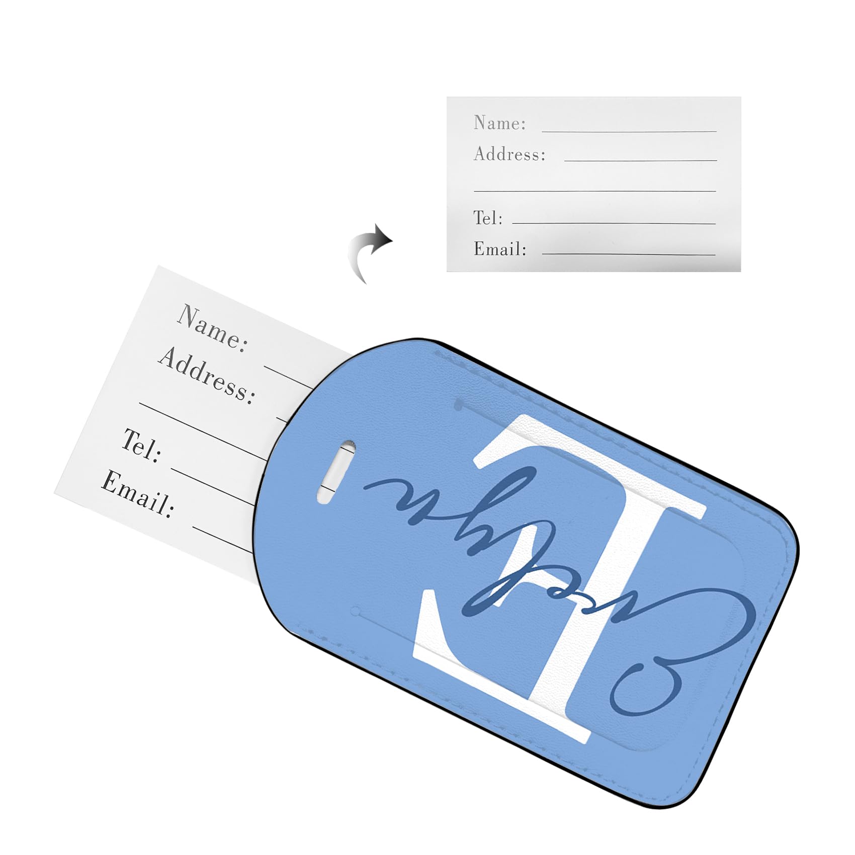 Etichetta per bagagli con monogramma personalizzata con nome Etichetta per bagagli in pelle con iniziale personalizzata per valigie, protezione della privacy Nome etichette da viaggio Etichette ID per