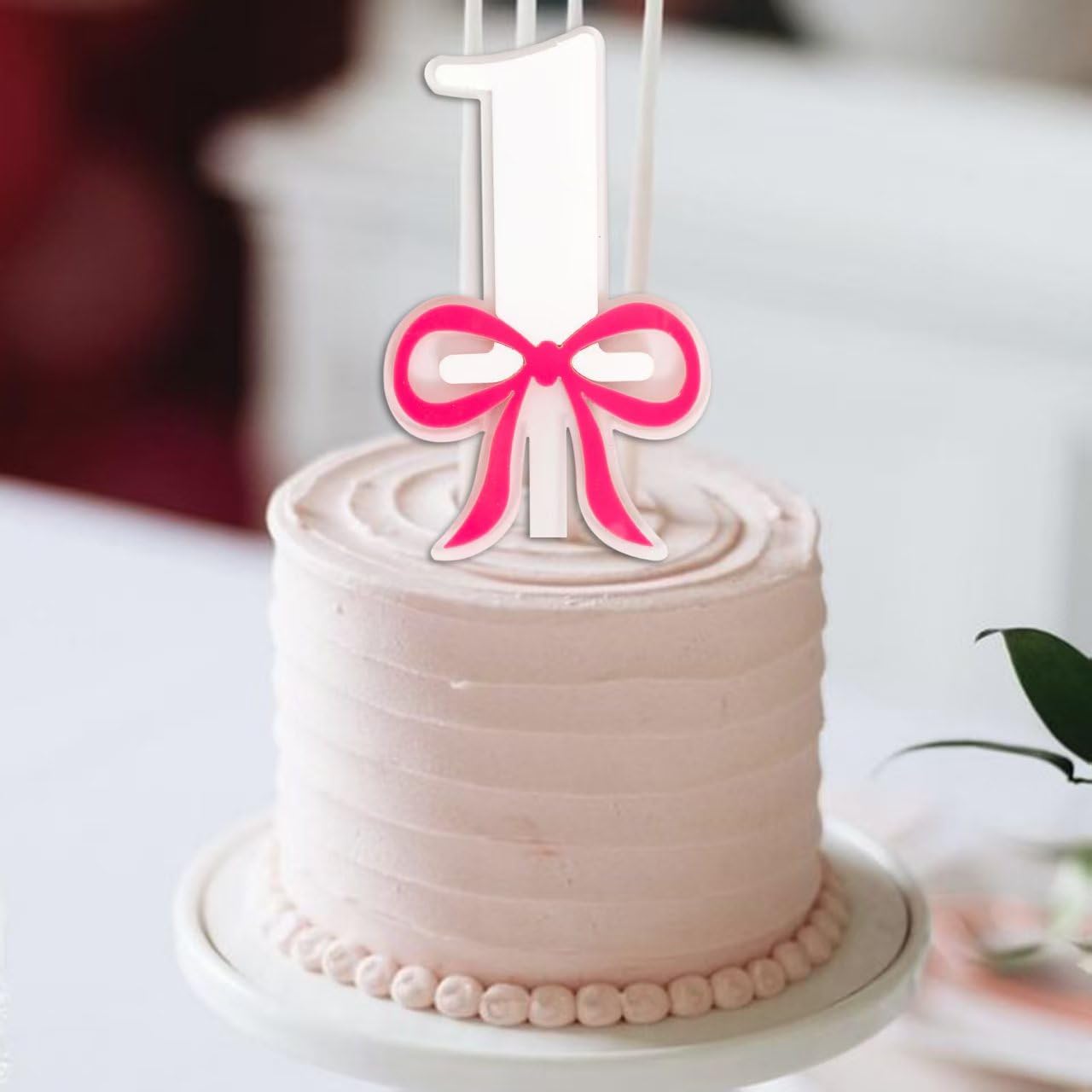 Bow Cake Topper - Coquette Acrylic Cake Topper, Pink Bow Cake Decoration for First Birthday, Cake Smash, Photo Prop...(1)