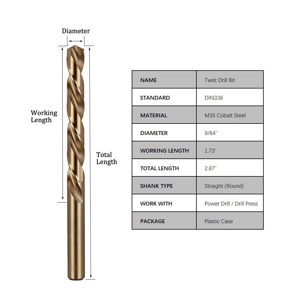 Hymnorq 69-teiliges Bohrer-Set Aus Kobaltstahl – 1/16 Bis 5/16 Zoll, 135° Spitzen, Mit Aufbewahrungskoffer