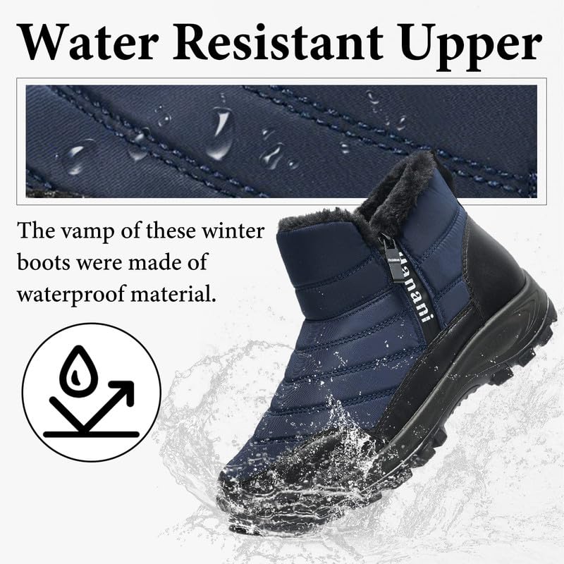 Image of Hanani Mens Winter Snow Boots Fur Lined Warm Ankle Boots Zipper Closure Waterproof Outdoor Boots Men's Lightweight Comfortable Shoes