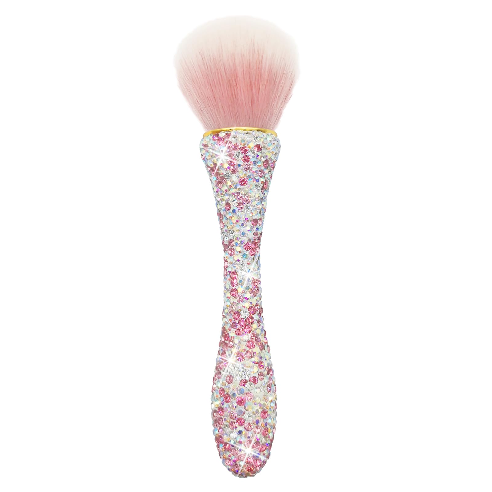 Pinceau de maquillage rétractable avec couvercle en strass brillants, brosse de maquillage portable avec poils doux (rose)