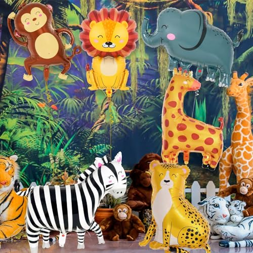 Yothorn YO6542 6 Pcs Safari Balloons,Jungle Safari Animals Foil Balloons,Giant Zoo Animal Balloons Zebra Elephant Monkey Lion Giraffe Leopard Shaped Animal Balloons For Zoo Wildlife Theme Birthday Party Decorations thumb #3