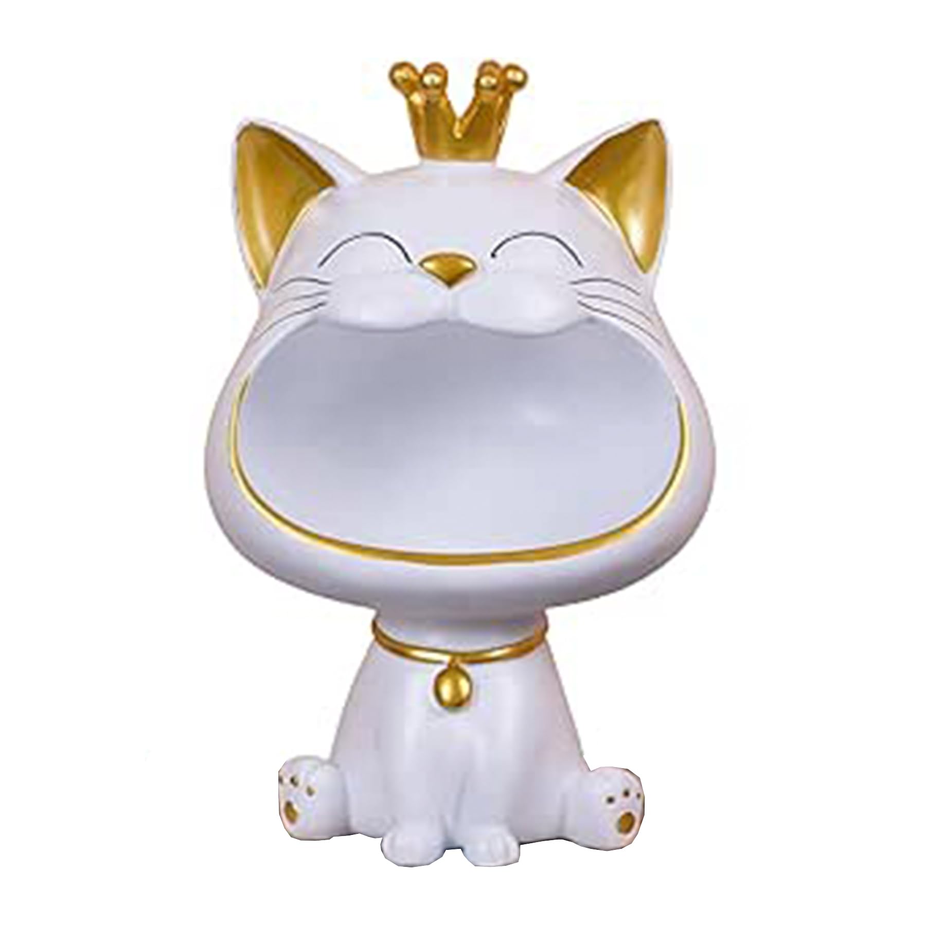 Statua di Gatto Fortunato, Decorazione per Casa e Ingresso, con Gatto che Ride e Chiavi, Scatola per Piccoli Oggetti (Bianco)
