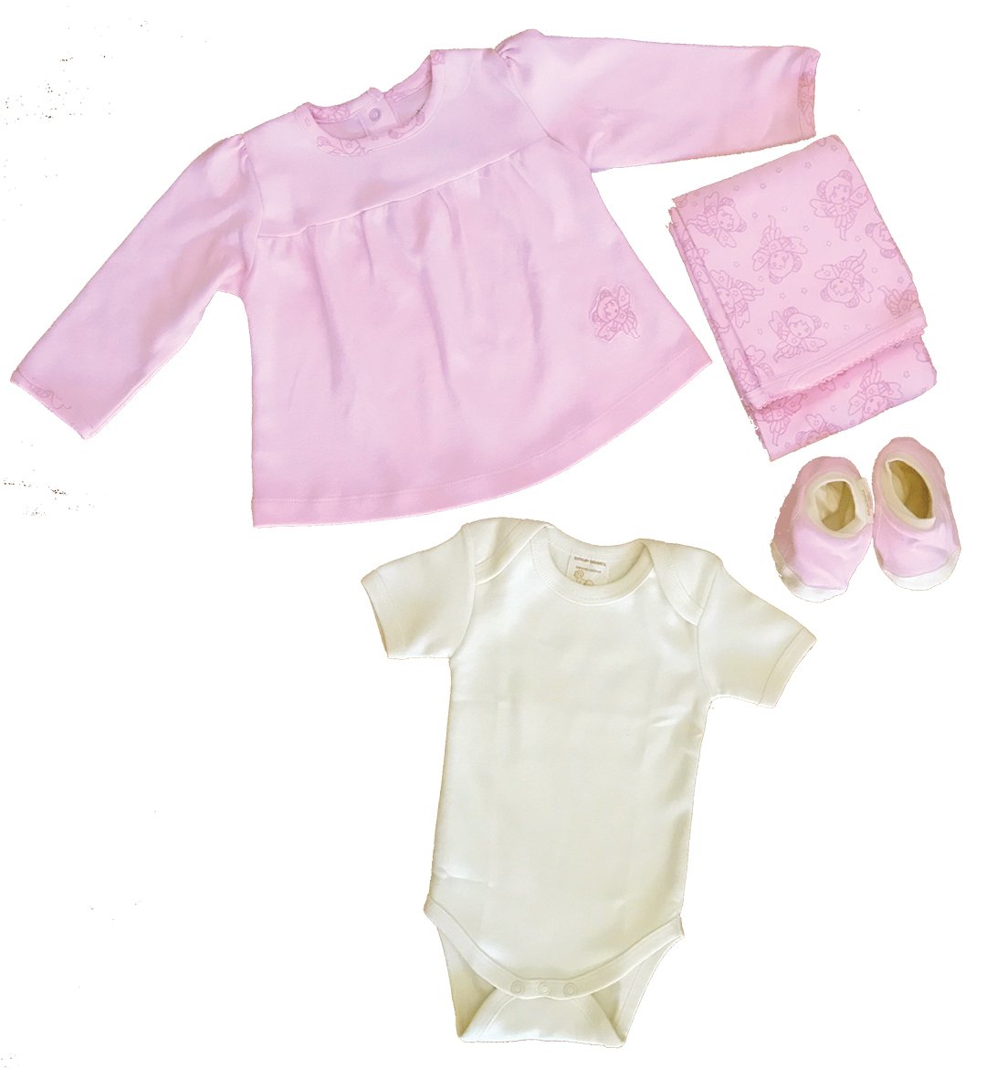 Ecobaby Organics Organic Cotton Fairy Swing Top, Yoga Pant & Bodysuit 3-6 Month with Free Booties