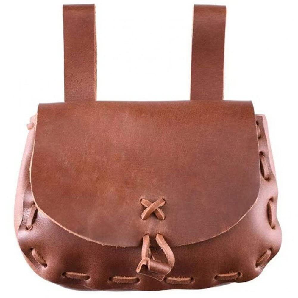 Wudaizhi Medieval Renaissance Style Waist Bag Pu Leather Vintage Medieval Pouch Coin Purse Dice Bag for Men Women Larp Cosplay Props