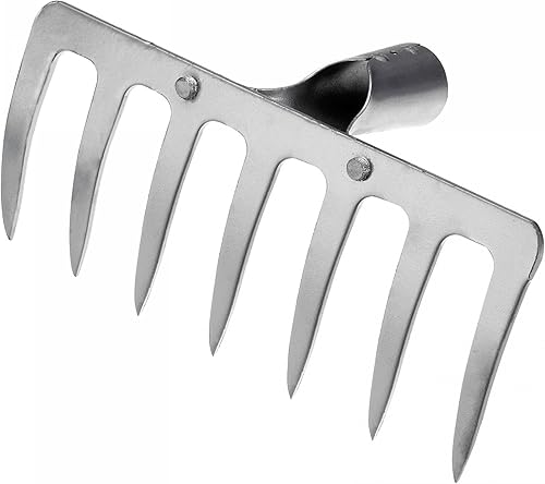 uxcell Rastrillo de jardín de 7 dientes, rastrillo de piedra de acero al manganeso galvanizado para jardín, granja, patio trasero, sin mango, solo