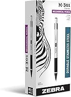 Vista 1 de Zebra Pen, STEEL M-301 - Lápices mecánicos, punta fina de 0.020 in, mina recargable, barril de acero inoxidable, borrador integrado, clip duradero