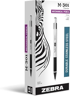 STEEL M-301 Mechanical Pencil, 0.5mm Fine Point, 12-Pack | Stainless Steel Barrel, Textured Grip, Lightweight Design, Built-In-Eraser, Refillable, Office and School Supplies (54010)