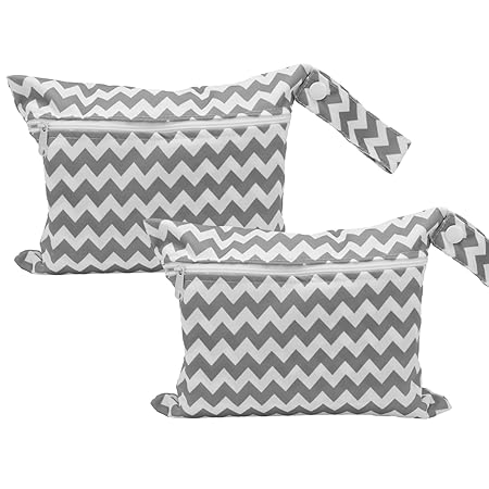 Viyuse wet bag for swimsuit 2pcs Cloth Diaper Wet Dry Bags enlarged version Washable Waterproof Two Zippered Pockets Infant Stroller Travel Beach Pool Gym Bag for Swimsuits & Wet Clothes, grey,