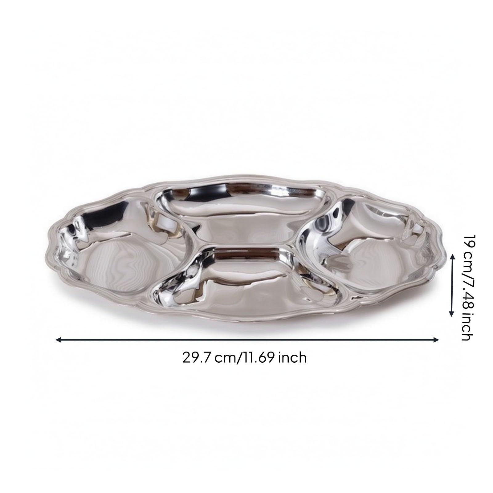 predolo Antipastiera in Acciaio Inox Vassoio Snack con Scomparti Lucido a Specchio Vassoio con Scomparti per Aperitivo, Tavolo da Pranzo