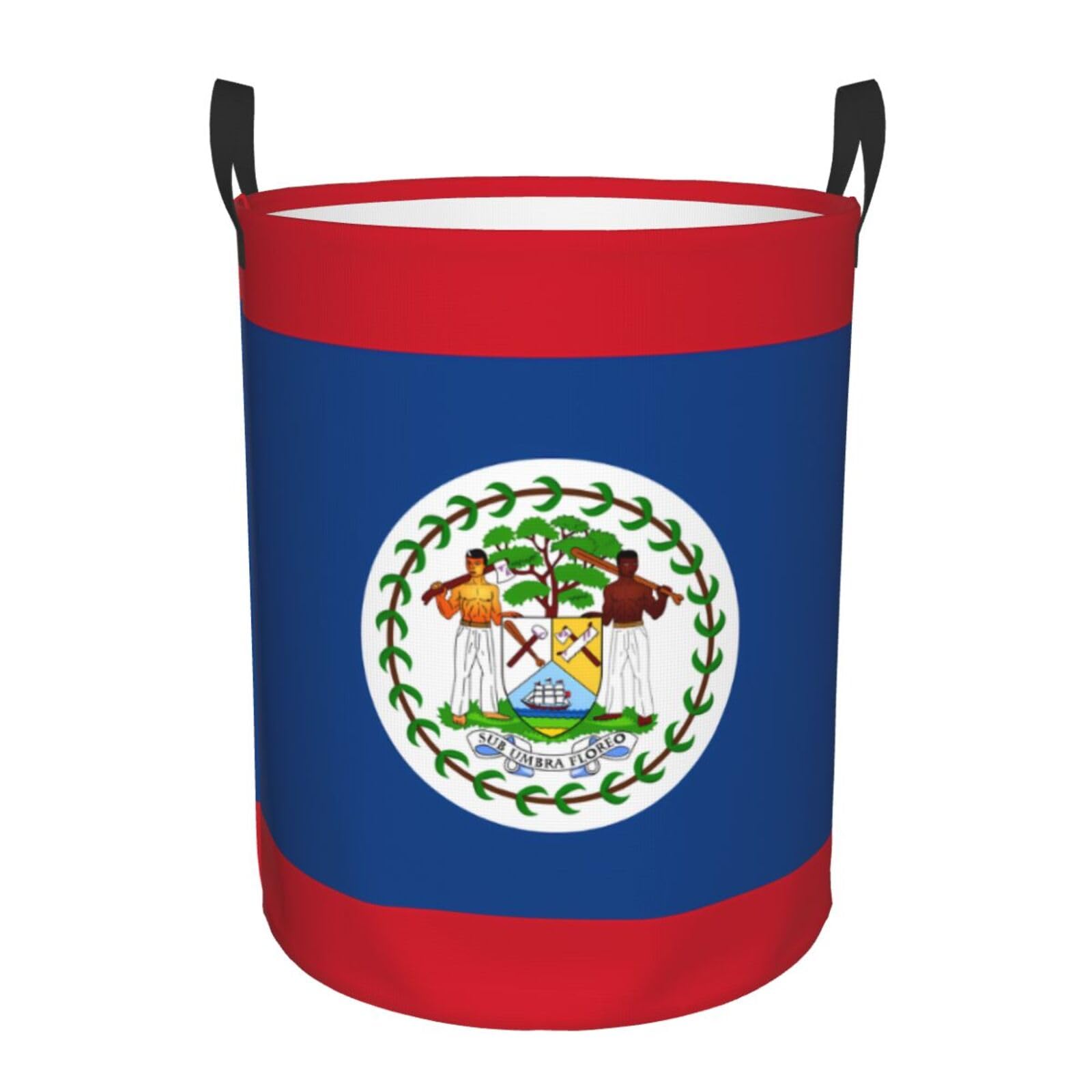 S Circular Hamper – Collapsible Belize Flag Print Laundry Basket