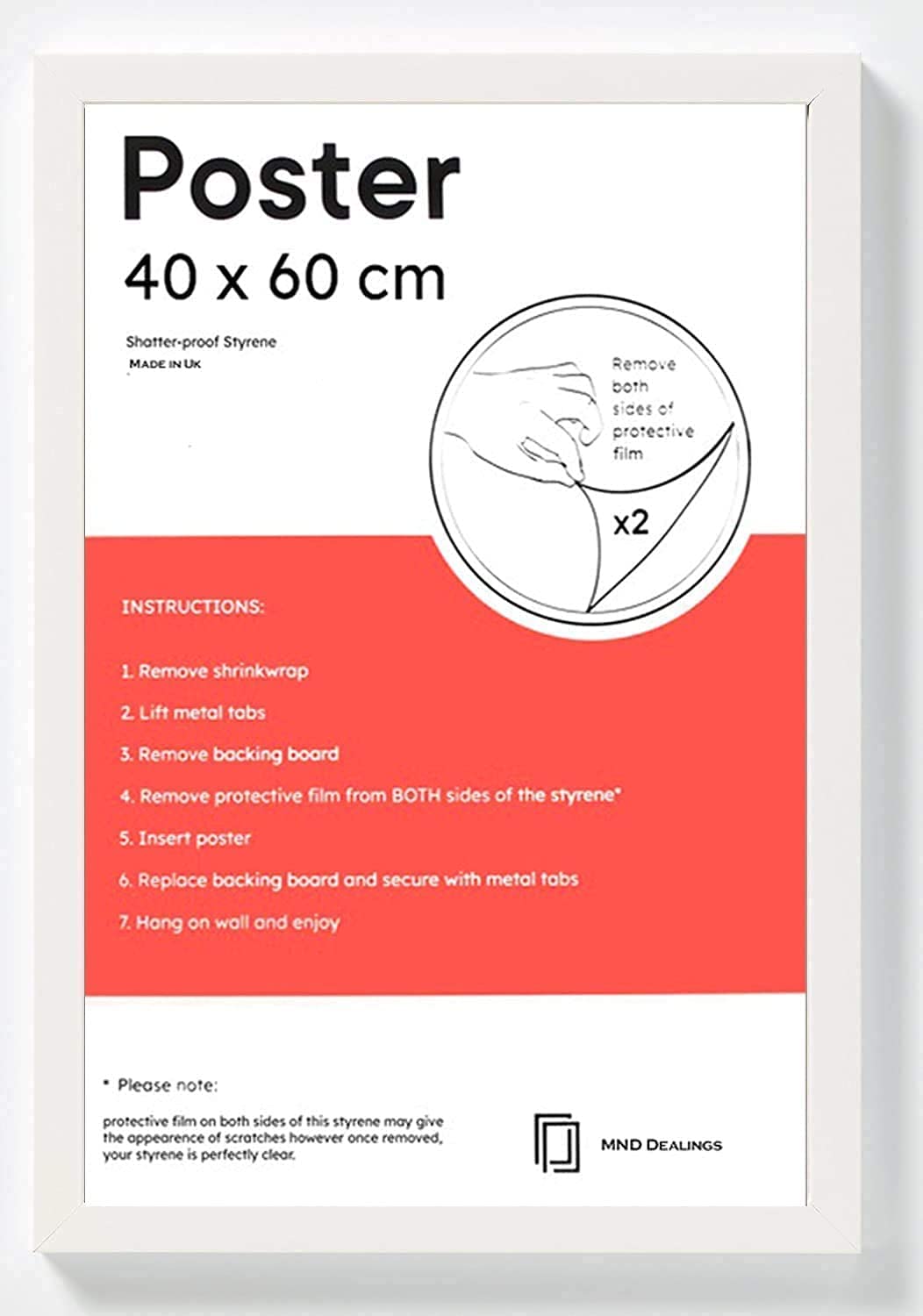 Mnd Dealings White Large Modern 40X 60 Cm Poster Frames Eton Wood Perfect For Wall Gallery, Living Room & For Wall Hanging Mount Poster Picture With Styrene Shatterproof Perspex Sheets