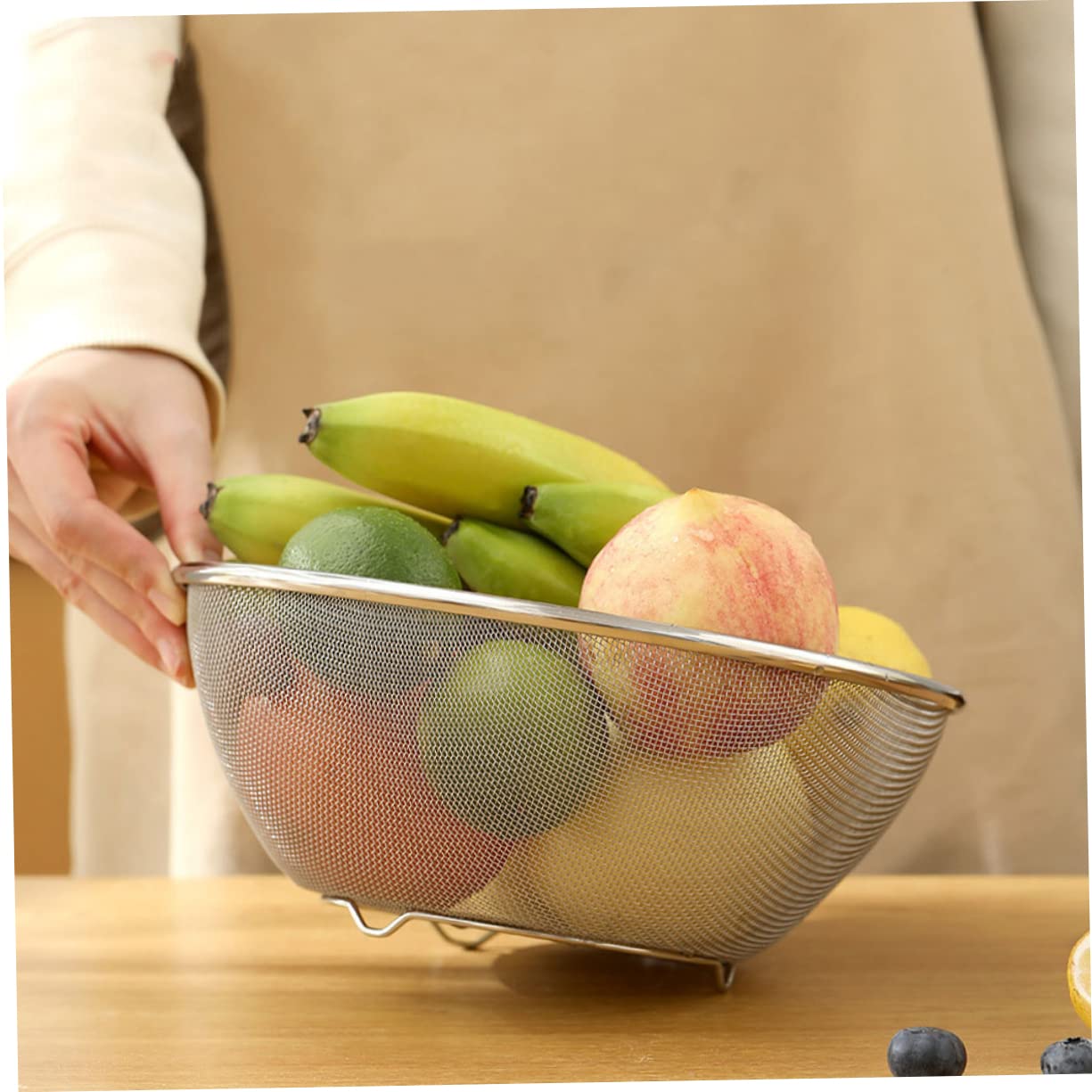 Juego de Colador de Acero Inoxidable para Cocina, 2 Piezas | Malla Fina, Base Plana y Drenaje Estable, Apto para Verduras y Huevos, Acabado Plata