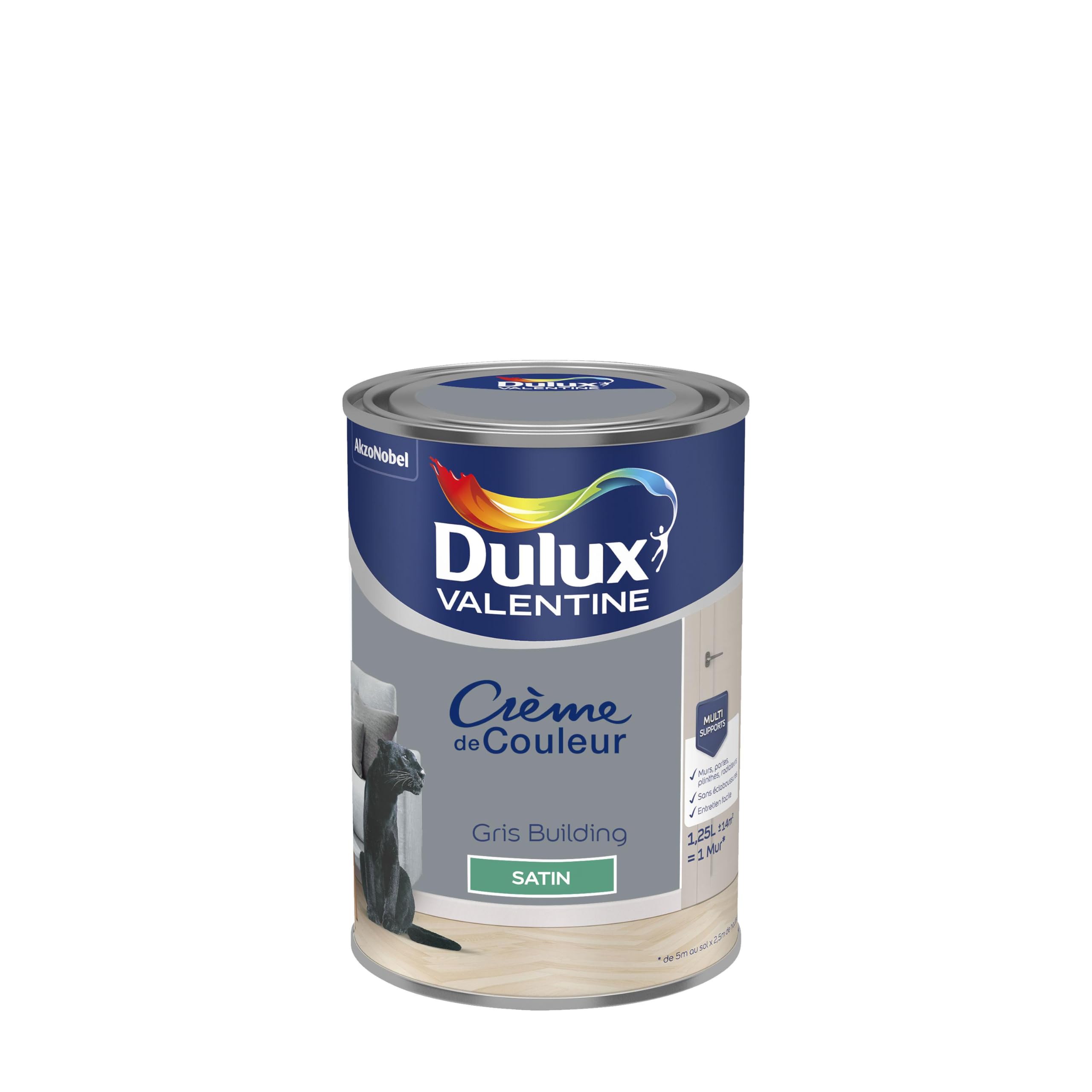 Dulux Valentine Crème de Couleur - Peinture multi-​supports intérieure - Satin Gris Building 1,​25 L