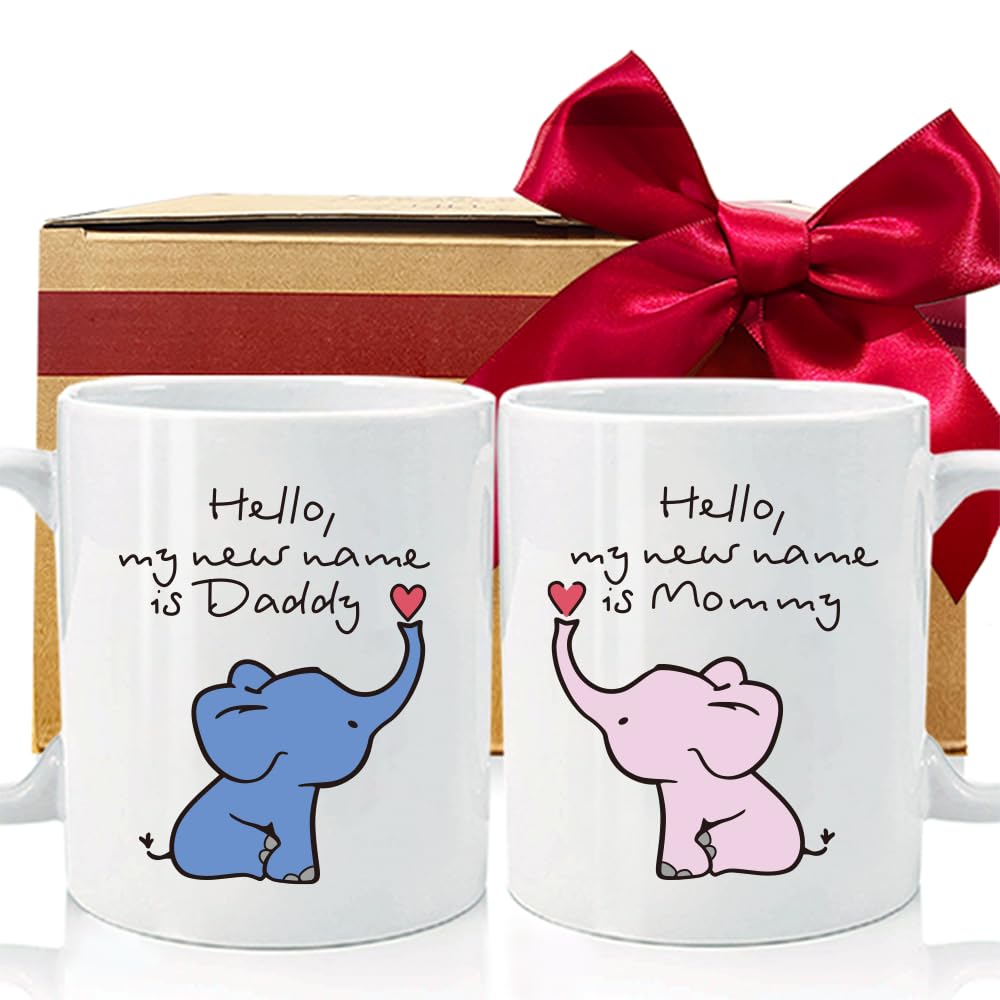 SRIHBET Hello My New Name is Mommy and Daddy Mug, First Time Mommy Daddy Gift Set, Pregnancy Announcement, New Parents Gift, Baby Reveal Mug