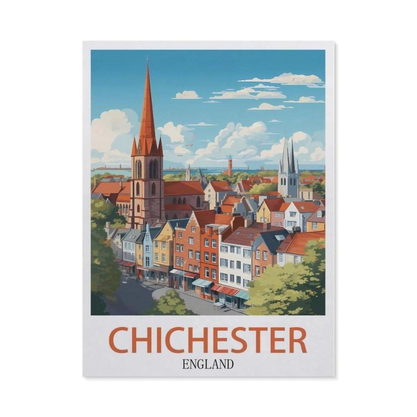 Beayodkp （40 X 50 Cm/15.74 X 19.68 Inches） Diy 5D Diamond Painting，Chichester England Vintage Travel Poster，Round Diamond, Used For Room Decoration-Cf87