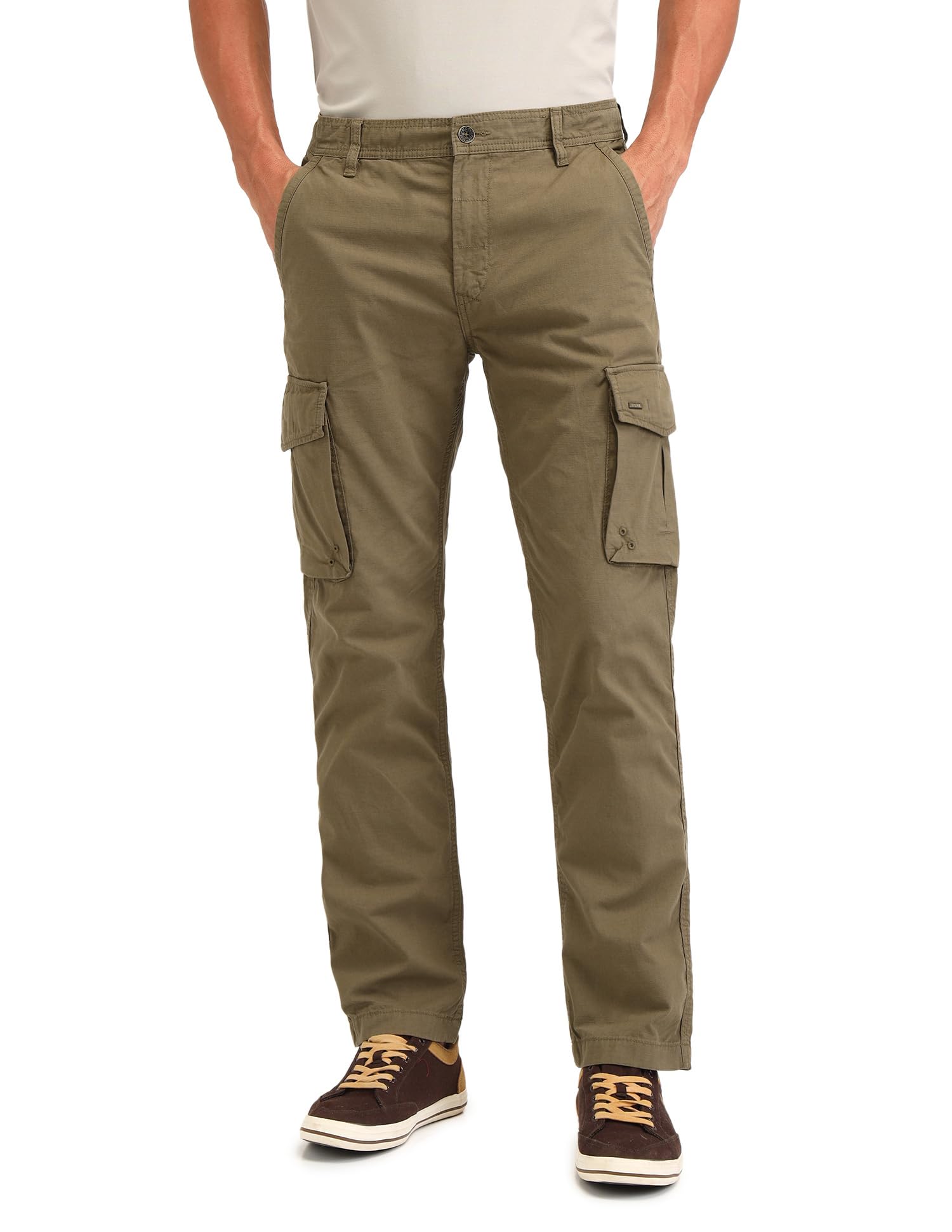 u.s. polo assn. denim co. Men's Khaki Self-Design Mid Rise Cotton Button Straight Fit Flat Front Slant Pocket Trousers-picture-52