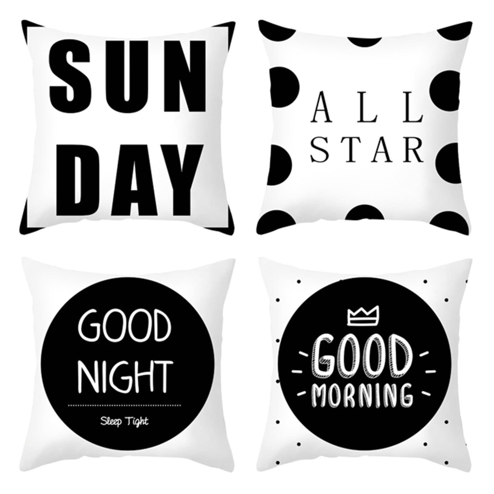 Sunday All Star "Good Night Punkt" dekoracyjne poszewki na poduszki, dekoracyjne, miękkie, poszewki na poduszki do salonu, czarno-białe, 50 x 50 cm, zestaw 4 sztuk