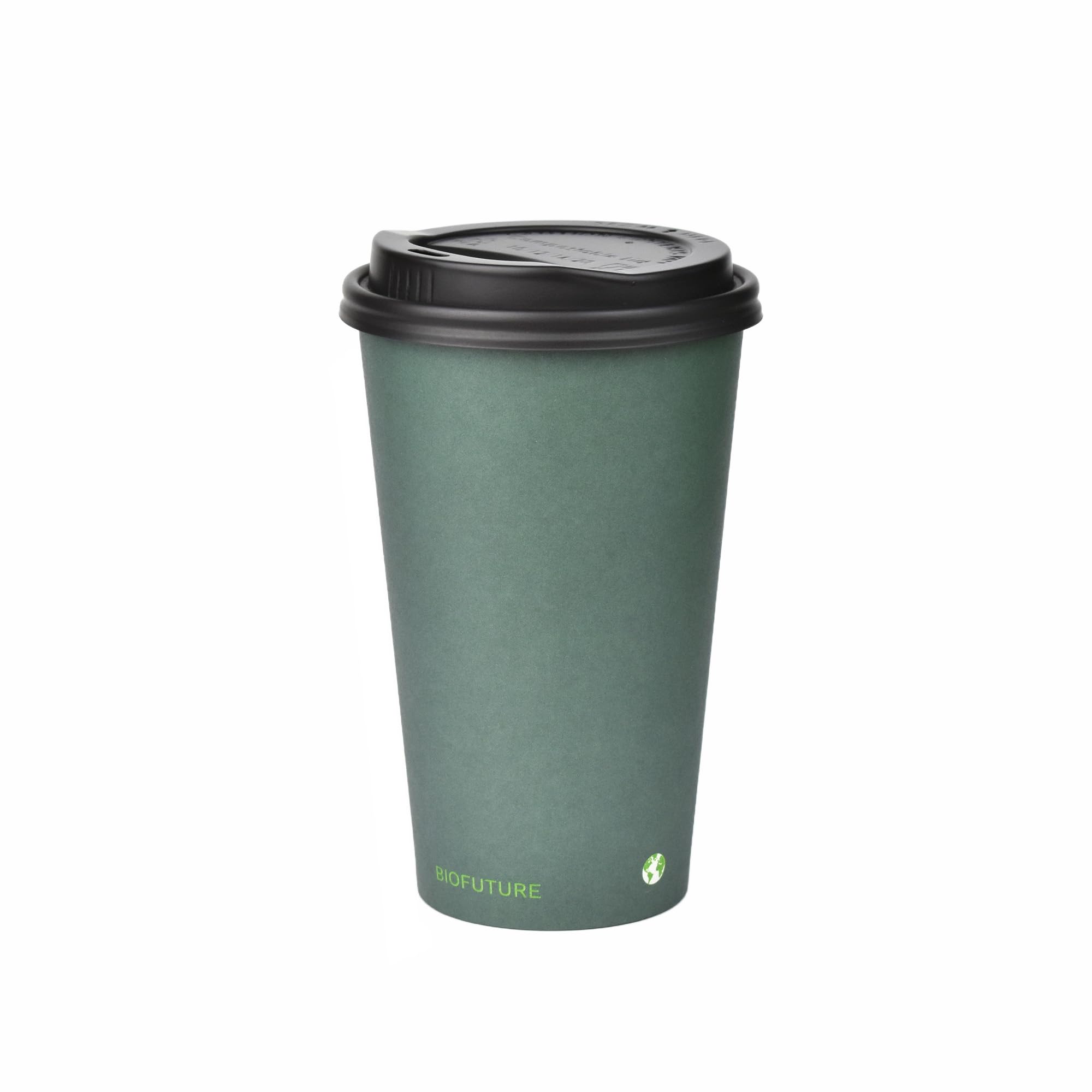 BIOFUTURE Biodegradable Coffee Cups – Green, 50 Count Disposable, 16 Ounce Paper Cups with Lids – Eco-Friendly and 100% Compostable – Ideal for Tea, Coffee, and Hot Drinks (50 Pcs, Green, 16oz)