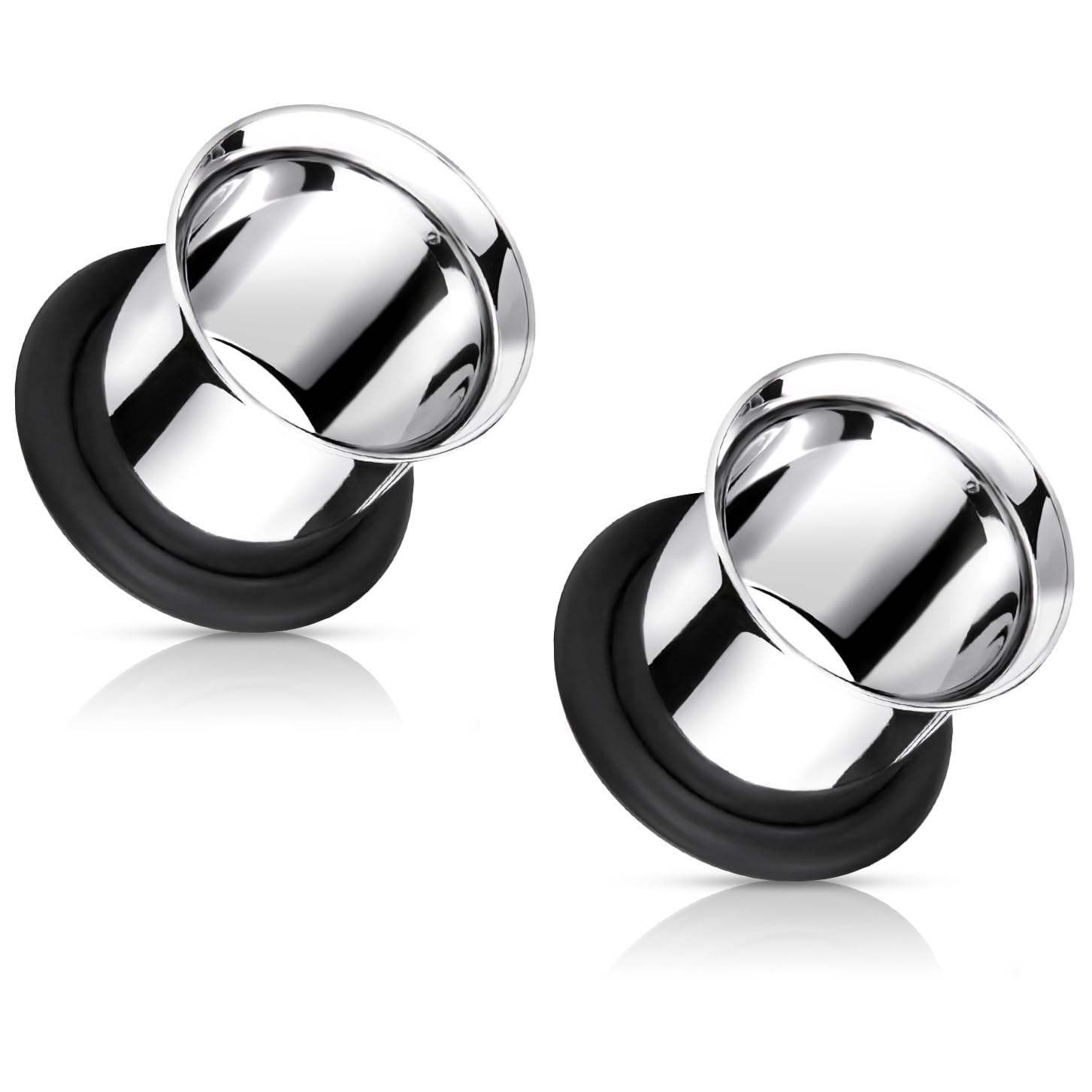 Pierced Owl 316L Stainless Steel Single Flare Tunnels with Black O-Rings, Sold as a Pair
