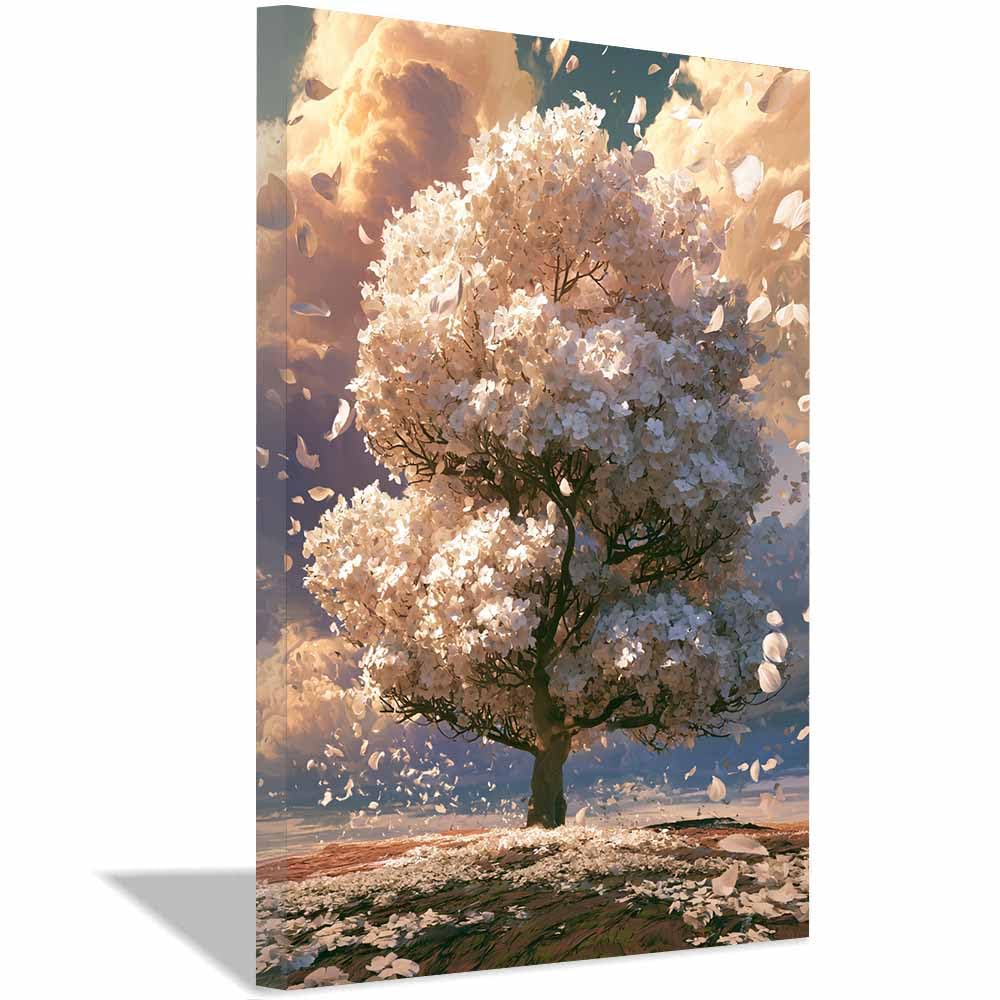 DMZPKZB Tree Of Life Large Wall Art Cream Gold Tree Art Colorful Canvas Art Prints,Abstract Painting,Scenery Wall Decor,For Gallery,Bedroom,Living Room And Hotel(Multicolor)-50x70cm Framed