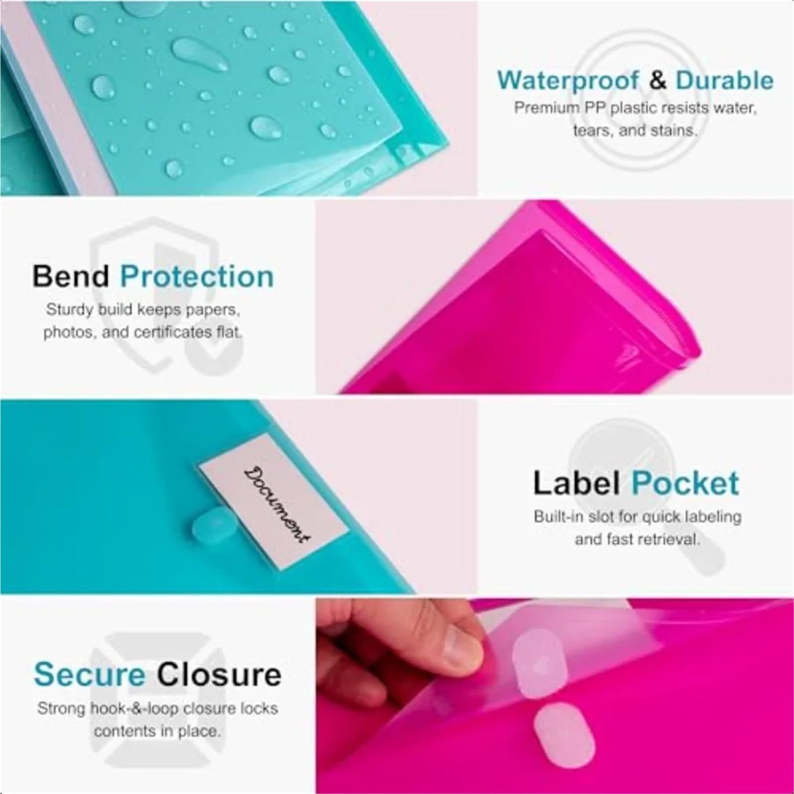 Buste in plastica Confezione da 24 buste formato A4 Lettera Portadocumenti trasparenti Cartelle portadocumenti con etichette Tasche impermeabili for scuola, casa, ufficio