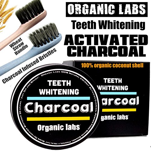 Teeth Whitening Activated Charcoal Toothpaste Kit - All Natural Organic Coconut Charcoal Powder With 2 Toothbrushes. Safer Alternative to Tooth Whitener Strips or Gel.