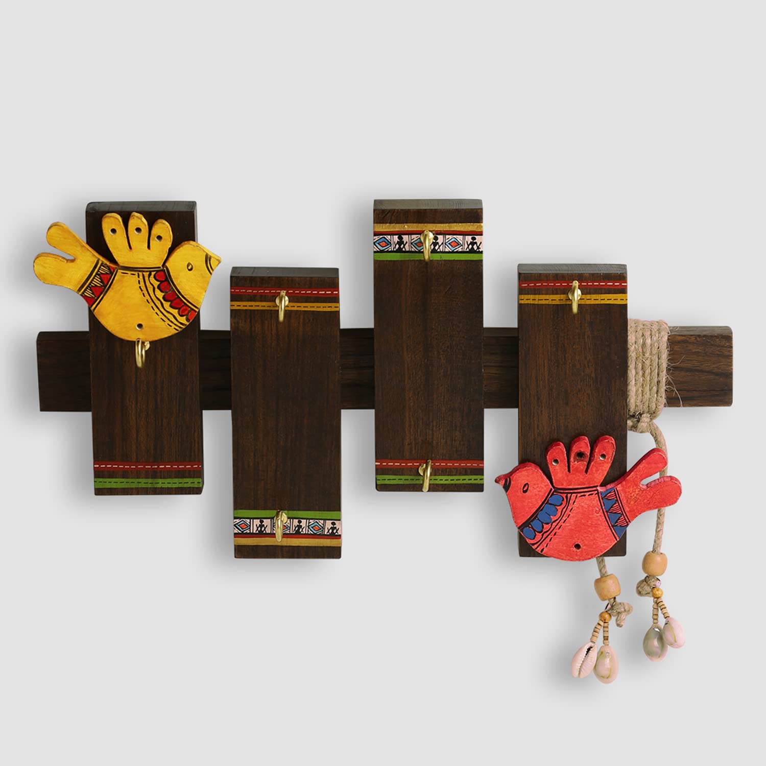 Warli Key Holder - Handpainted Wooden Key Hooks -2