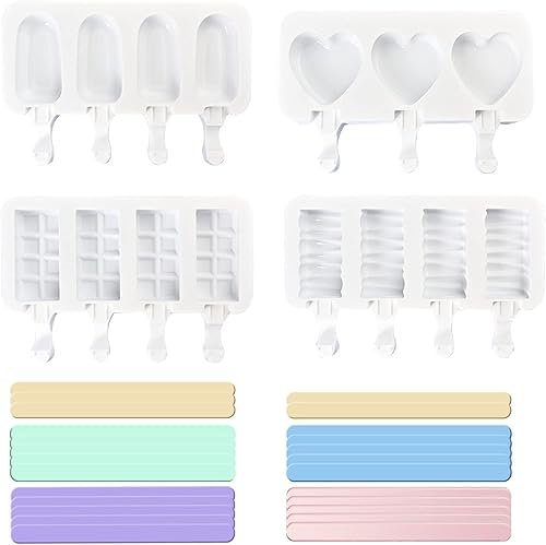 ELANE 4 moldes para paletas de hielo, moldes de silicona para paletas de hielo, moldes de silicona para paletas con palos (25 palitos de paletas de