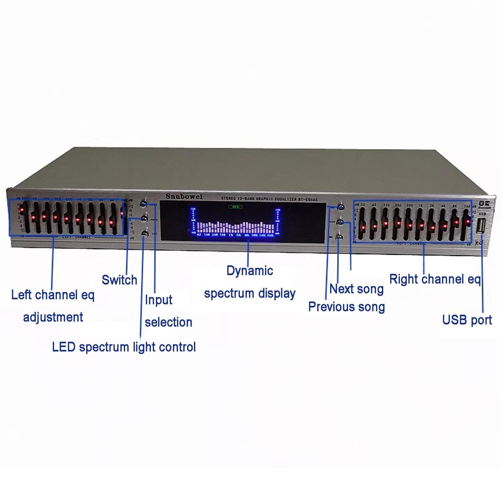 Equalizzatore Audio HiFi a 20 Bande con Telecomando | Equalizzatore Grafico Digitale Professionale con Bluetooth Integrato e Display LED, per Studio e Audio Domestico(silver)