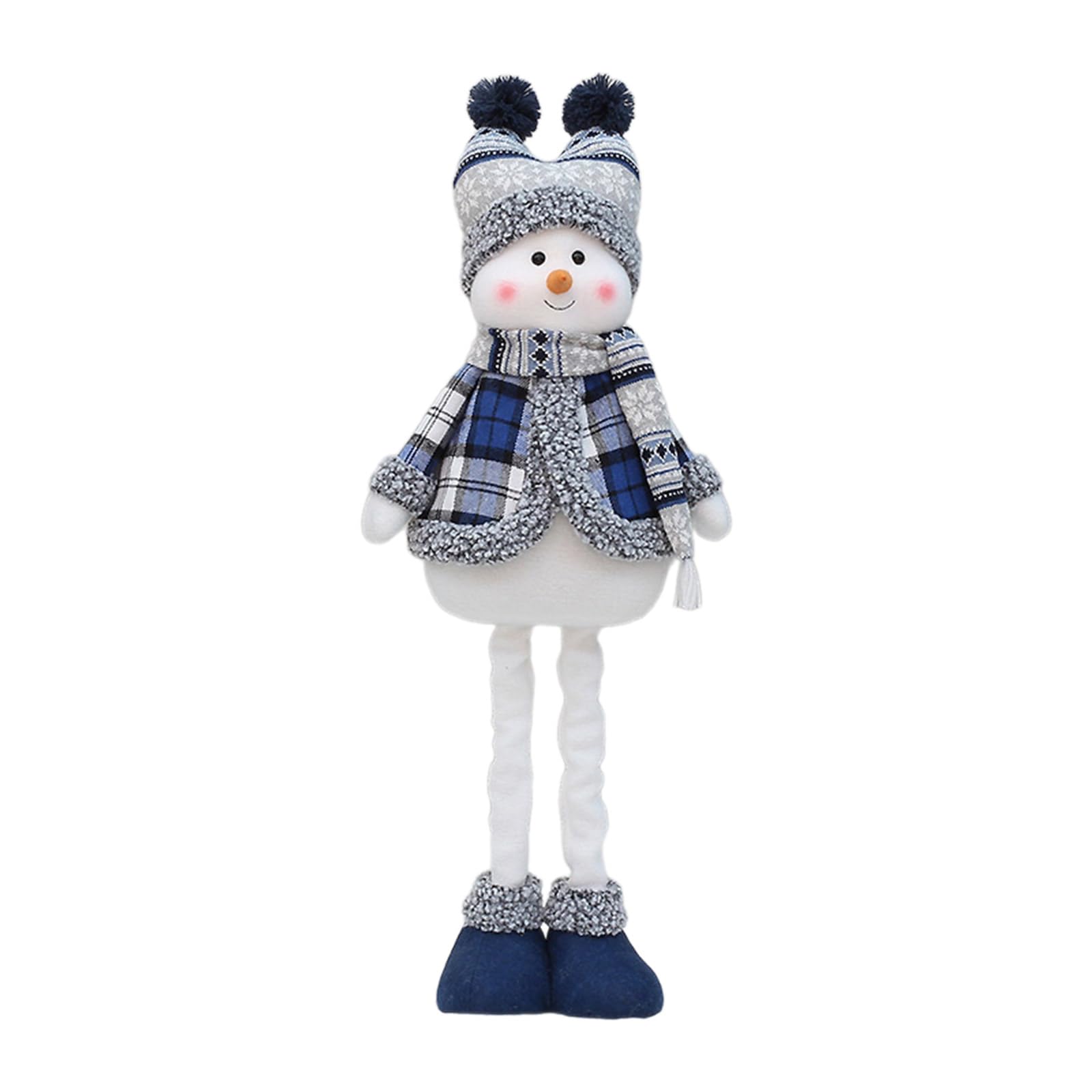 hogtnd Blue Christmas Snowman Decoration Wearing Warm Hat & Scarf Plush Fabric Telescopic Snowman Standing Figure Doll Christmas Decorations