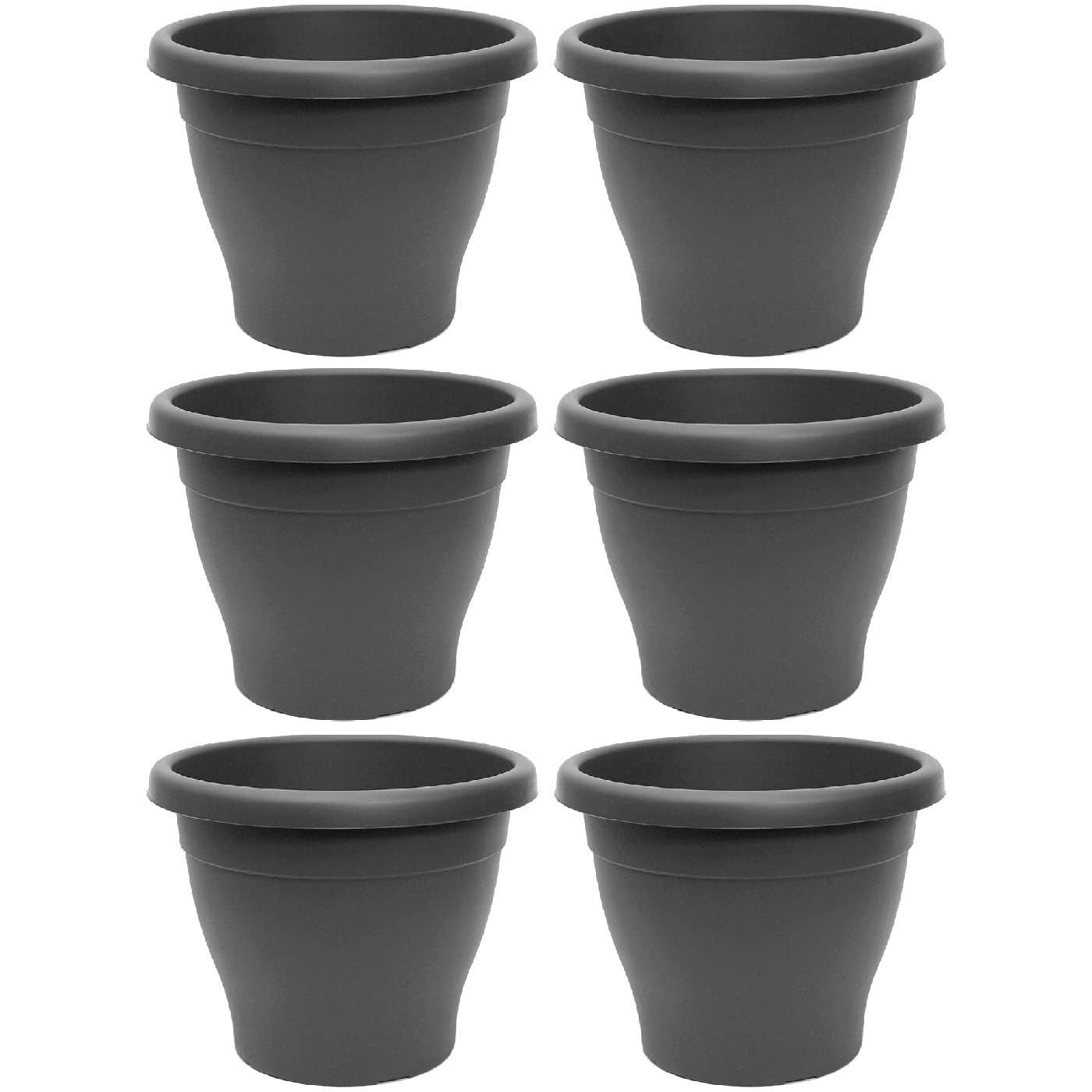 Acan Tradineur Lot de 6 pots ronds en plastique pour plantes et fleurs méditerranéennes avec trous inférieurs Conteneur extérieur et intérieur de la maison Gris 35 cm