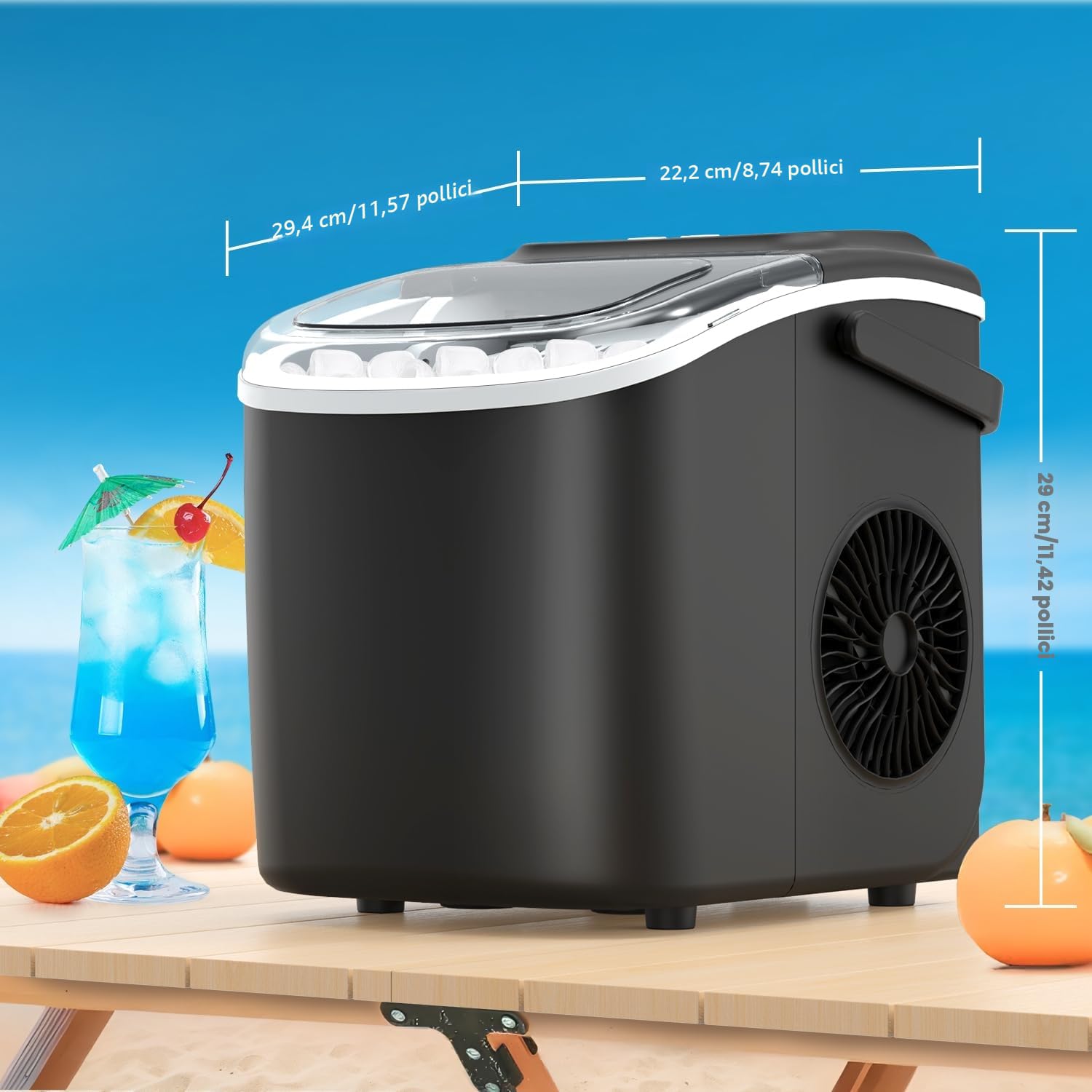 Macchina Per il Ghiaccio Da Casa PALINTH, 2 Dimensioni Macchina Del Ghiaccio Professionale a Pallottola, Autopulente Con Impugnatura Portatile, 9 Cubetti di Ghiaccio in 6 Minuti