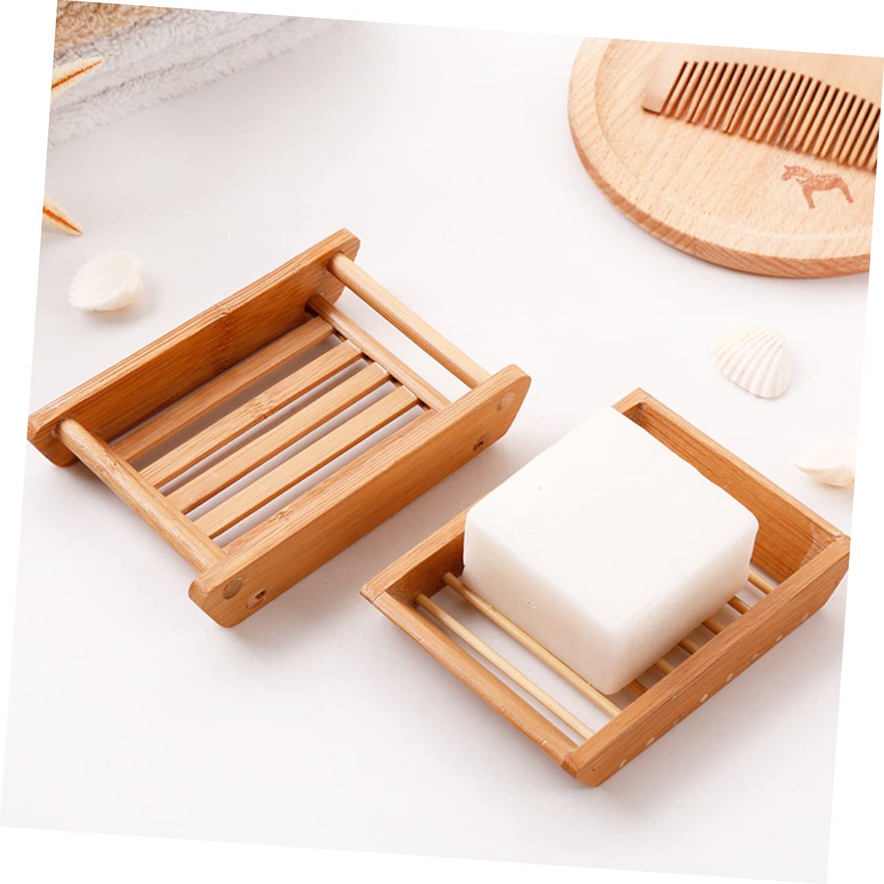 3 Series Jabonera De Madera Jabonera para Baño Bandeja Escurridora De Jabón De Madera De Bambú 2 Piezas x 3