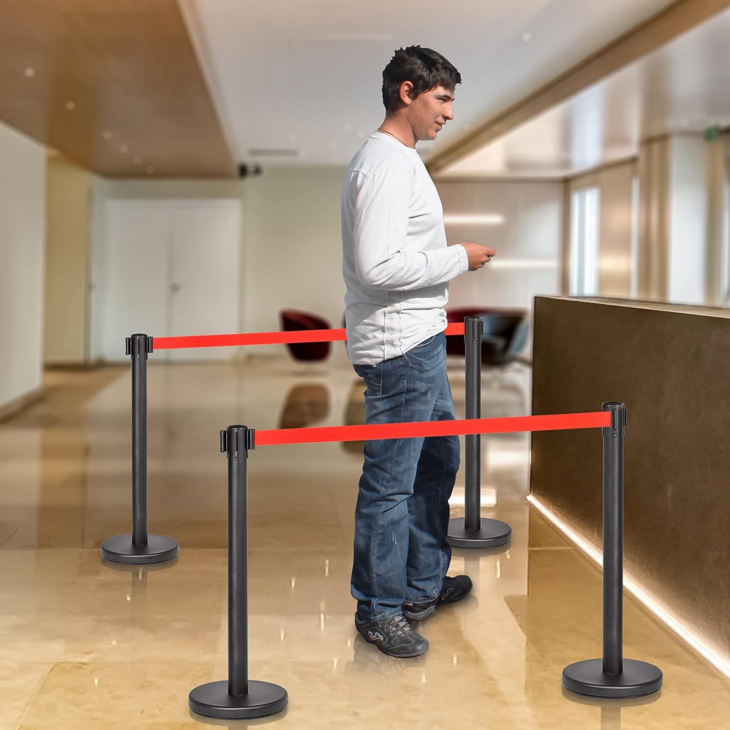 Poste Separador Cinta Extensible 3 m (2 szt.) - Cinta Delimitadora, Cinta Prohibido el Paso, Barrera Extensible