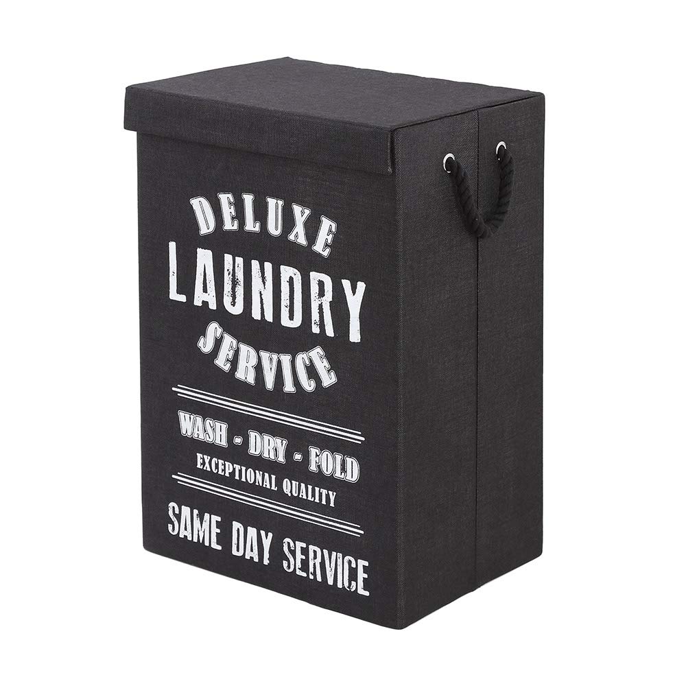Inbagno Portabiancheria in Tessuto Laundry 40 x 30 x h.60 cm - capacità 72LT - RICHIUDIBILE SALVASPAZIO con Coperchio (Nero)