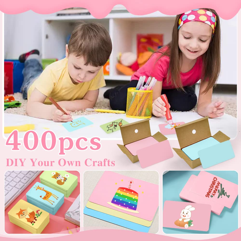 QINERSAW 400 Stück Karten und Kartonpapier, Gelb, Grün, Blau, Rosa, Visitenkarte, leere Karte, Blanko-Karte, Postkarte, für Nachrichten, Lesezeichen