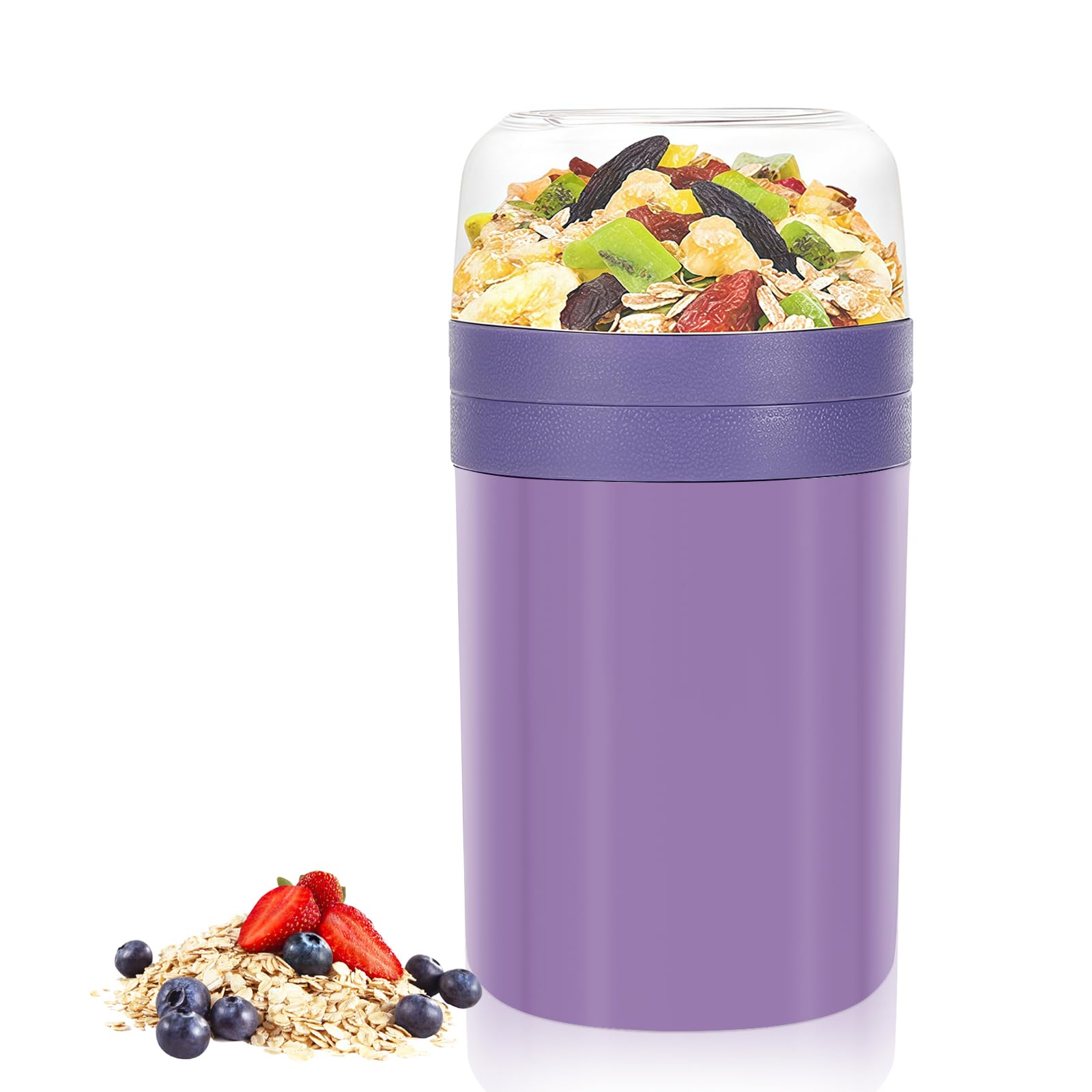 Zikenis 2 in1 Tazza Yogurt to Go,Tazze Cereali 520ML+250ML,Tazza per cereali to go per bambini,Tazza di cereali portatile,Bicchiere per yogurt a doppio strato,per la scuola (Viola)