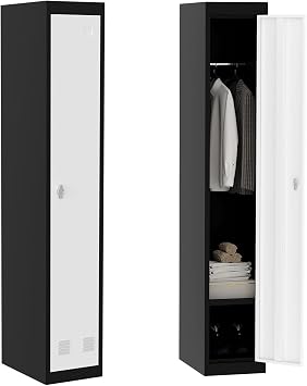 Metal Locker - 71h Locker Cabinet,Single Door Lockers for Employees, with Adjustable Shelves, Lockable, Grey Black | Heavy Duty for Home, Office, Garage, Gym & School | Easy Assembly