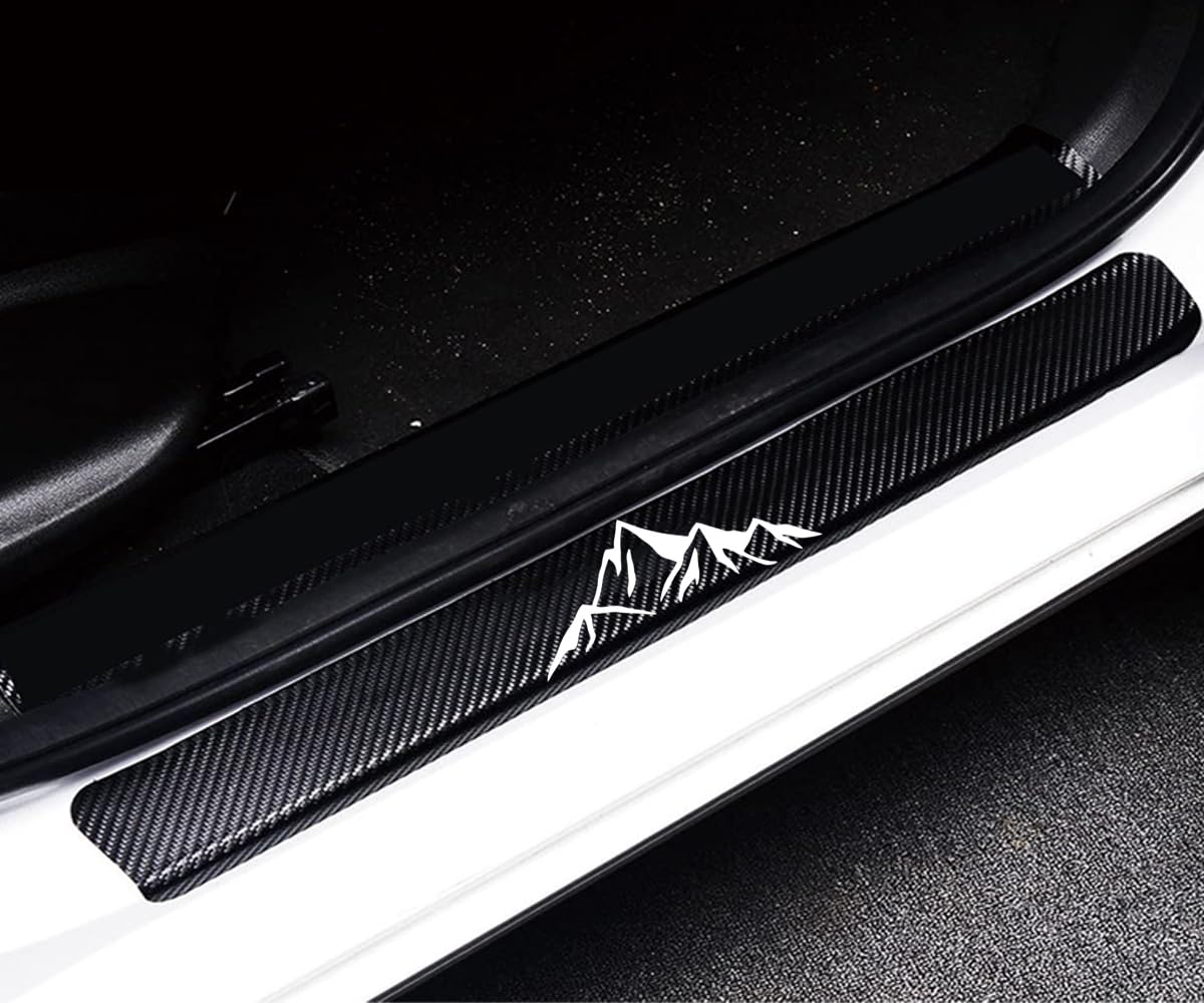 4pcs/Set Door Entry Guard Carbon Fiber Textured Leather Car Door Sill Protector Stickers Compatible with Mountain Range Mountain Mountains Climbing Hiking Explore Adventure
