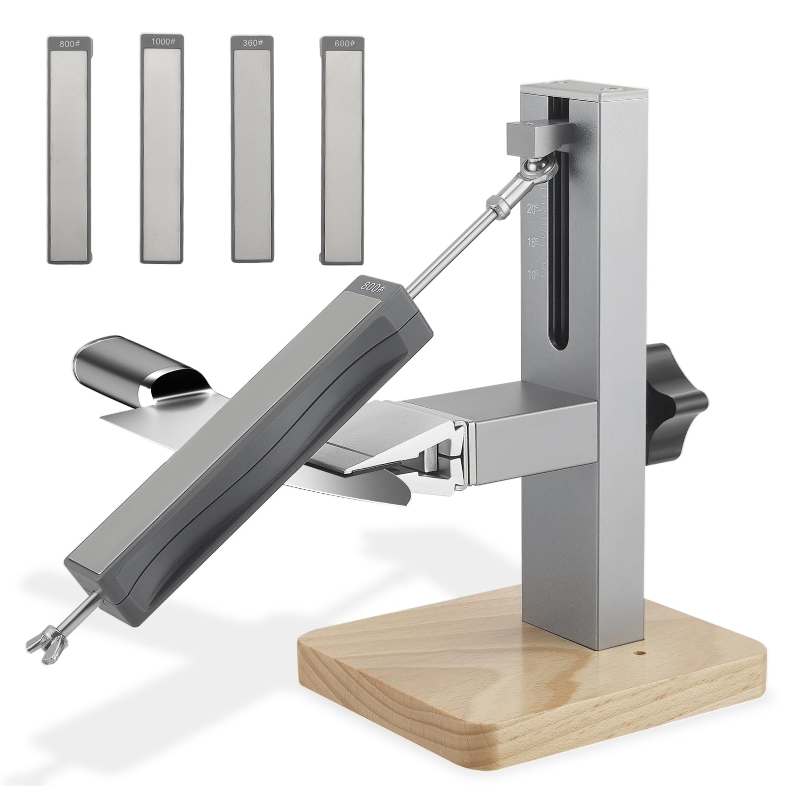 Afilador de Cuchillos de Cocina Profesional Manual con ngulo Ajustable 10-30°, Afilador Manual de Diamante - Set de Sistema de Afilado con 2 Bloques de Diamante de Doble Cara