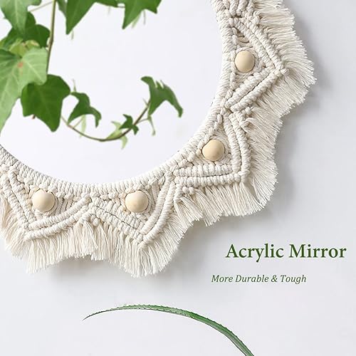 Miniatura 6 de Artilady Espejo de pared colgante de macramé  Espejo redondo de acrílico decorativo hecho a mano para apartamentos, sala de estar, dormitorio, bebé,