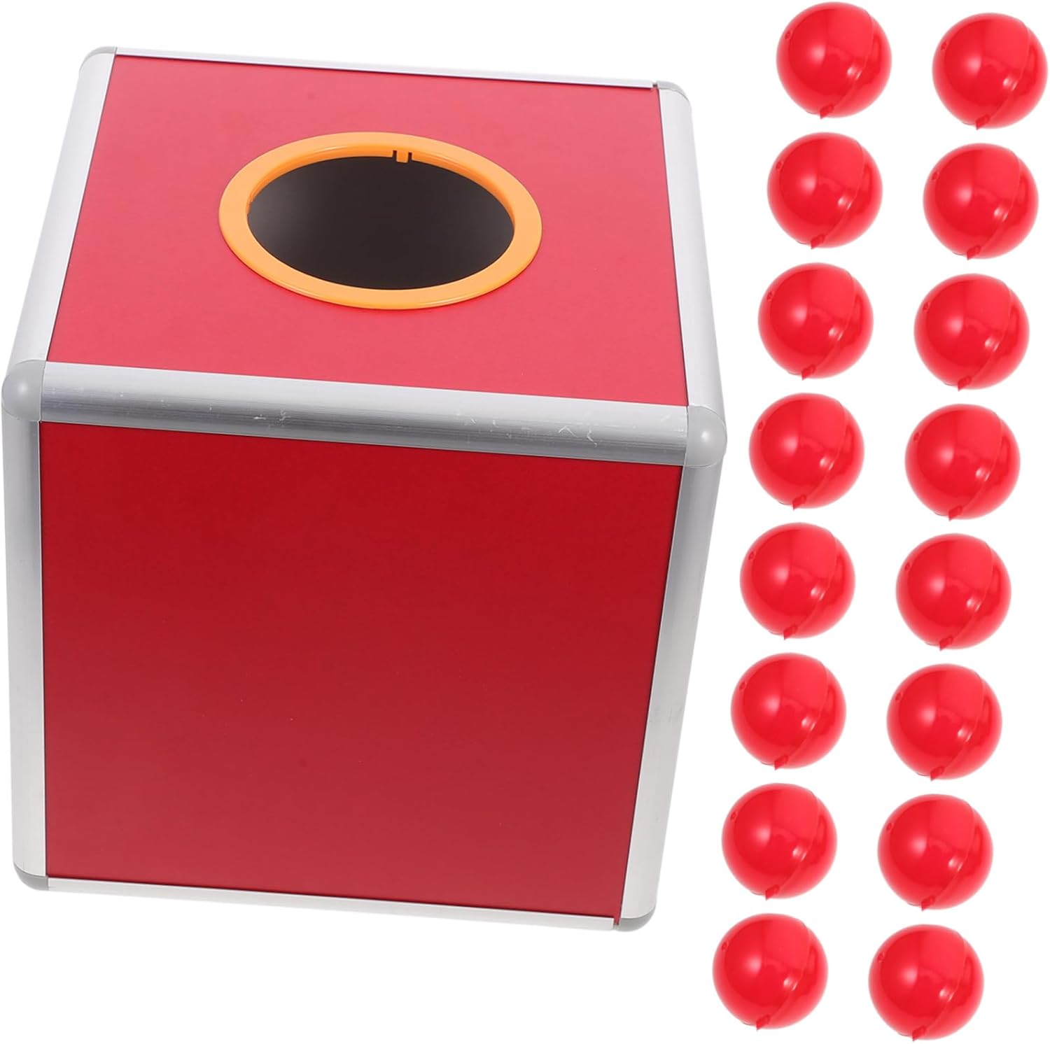 Raffle Red Cardboard Donation Voting Container for Fundraising Events and Parties Includes Red Balls for Engaging Participation
