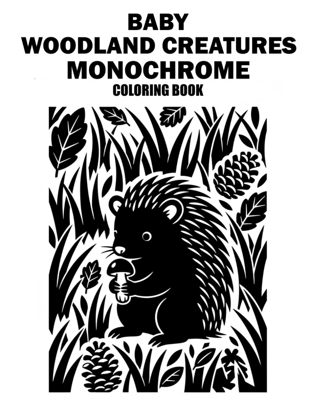 Baby Woodland Creatures Monochrome Coloring Book: Cute One-Color Forest Baby Animal Designs for Relaxation, Stress Relief, and Peaceful Coloring