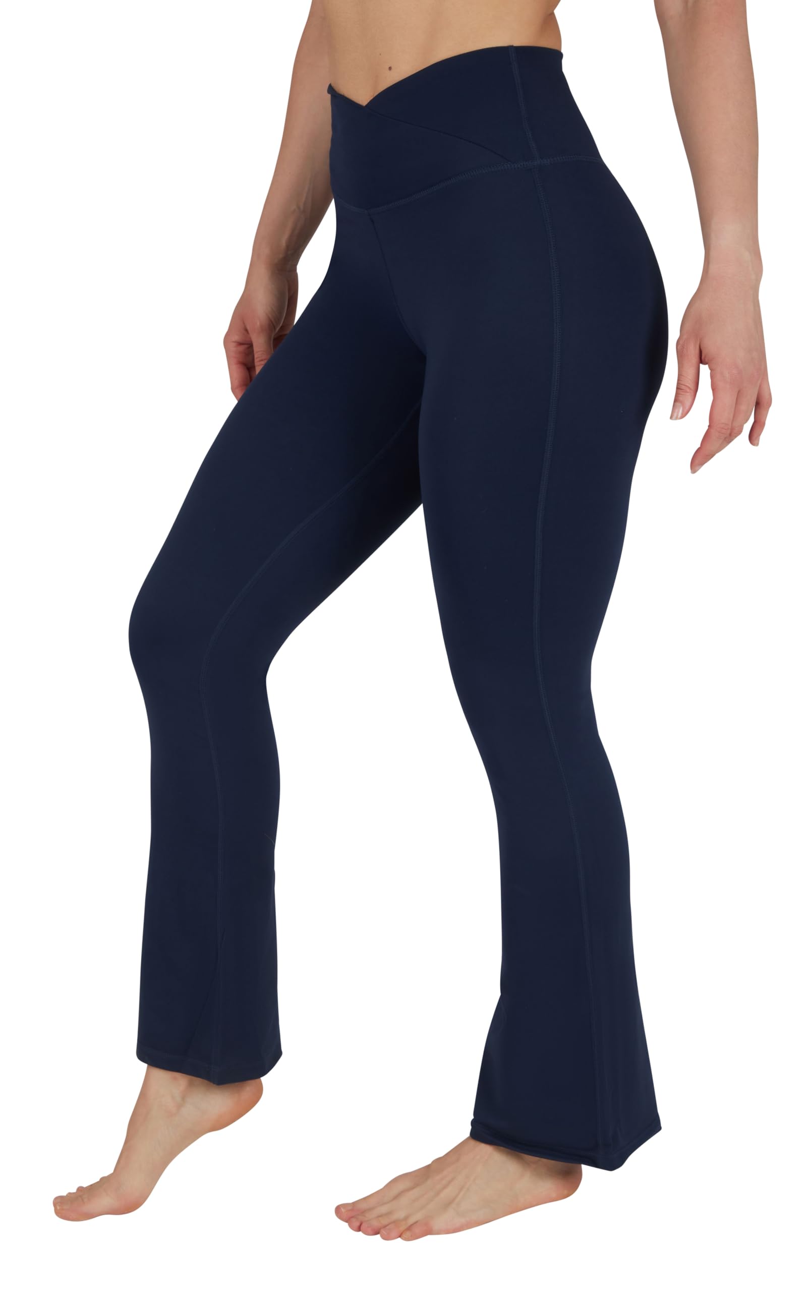 Yogalicious Womens Flare Legging Crossover High Waisted Squat Proof Bootcut Yoga Pant 29"/31.5", Navy Blazer 31.5", S