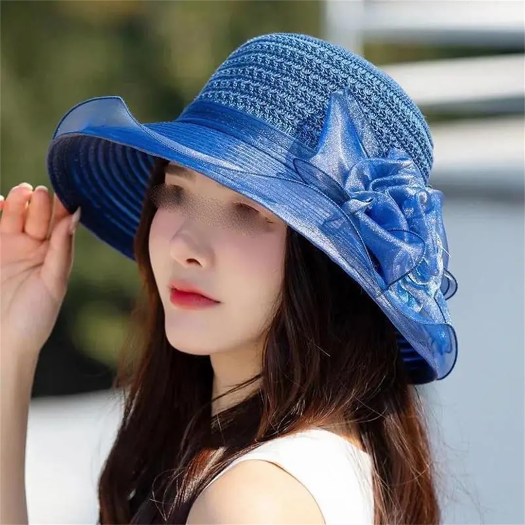 Yeuyyben Elegante cappello da chiesa da donna con fiore estivo a tesa larga cappello Fedora per le donne cappello in organza cappello da spiaggia cappello da sole