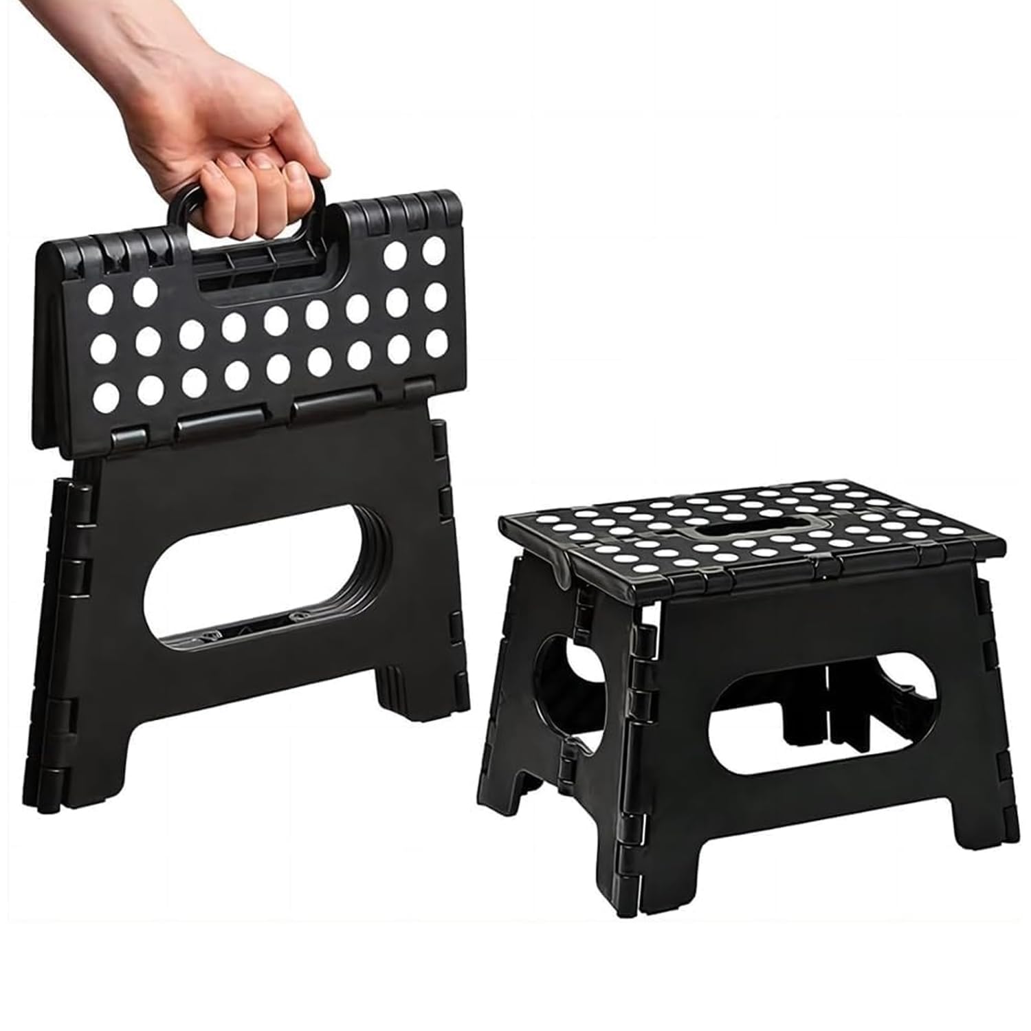 AMERTEER Folding Step Stool For Kids | Stepping Stool | 11 Inches Wide And 8 Inches Tall Foldable Step Stool Holds Up To 300 Lbs | Plastic Collapsible Step Stool For Bathroom, Garden & Kitchen (Black)