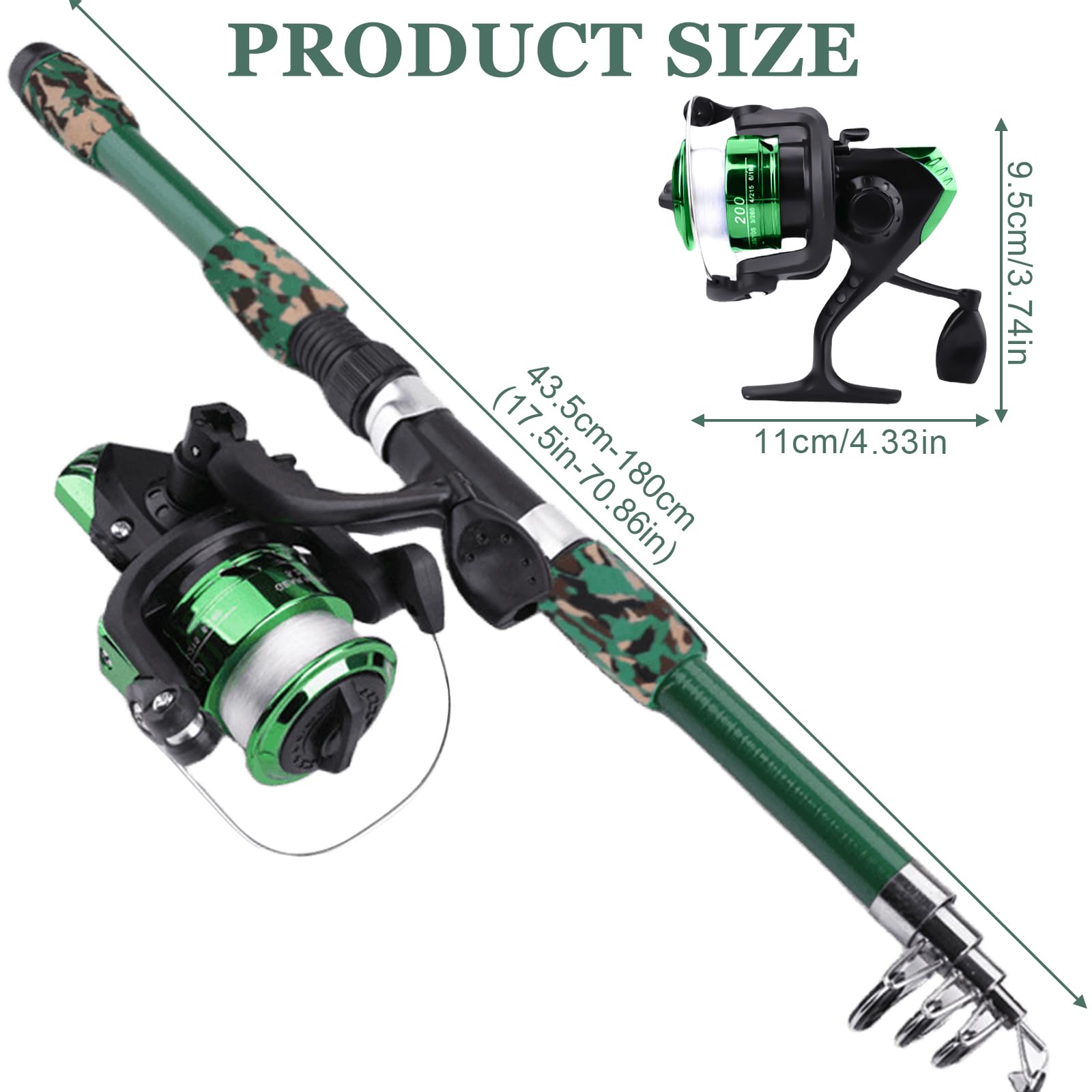 Set Da Pesca Per Bambini 1,8 M Con Canna In Fibra Di Carbonio, Mulinello Ed Esche – Kit Completo Per Ragazzi E Ragazze Dai 3 Ai 10 Anni