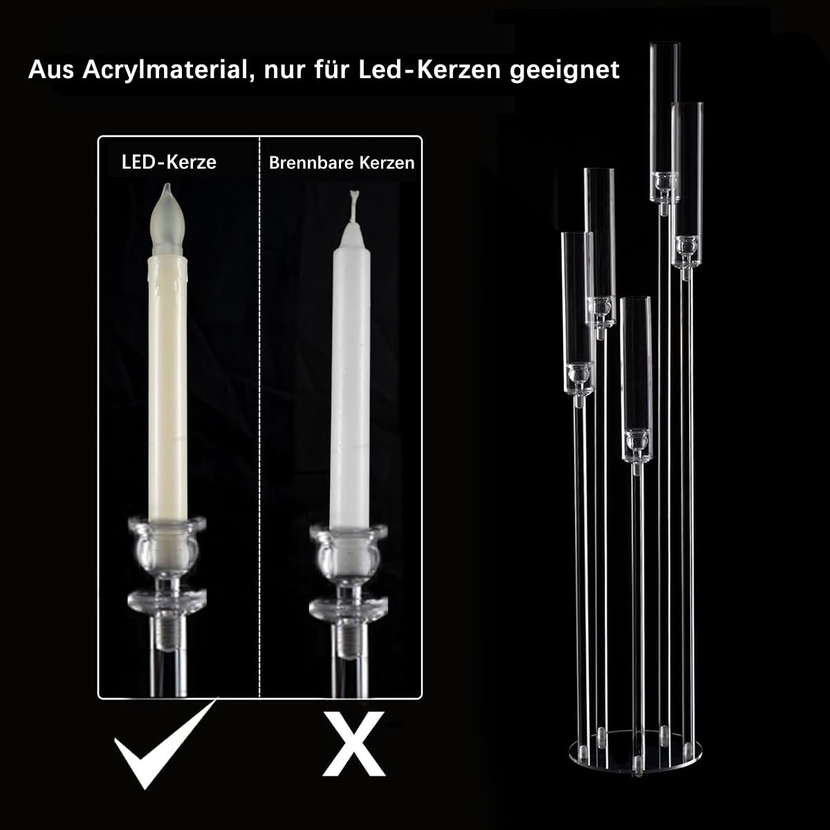 Akrylowy świecznik 5-ramienny, świecznik podłogowy o wysokości 116 cm, idealny na stół weselny, do salonu, jako dekoracja stołu, dekoracja imprezy (świece nie są dołączone)